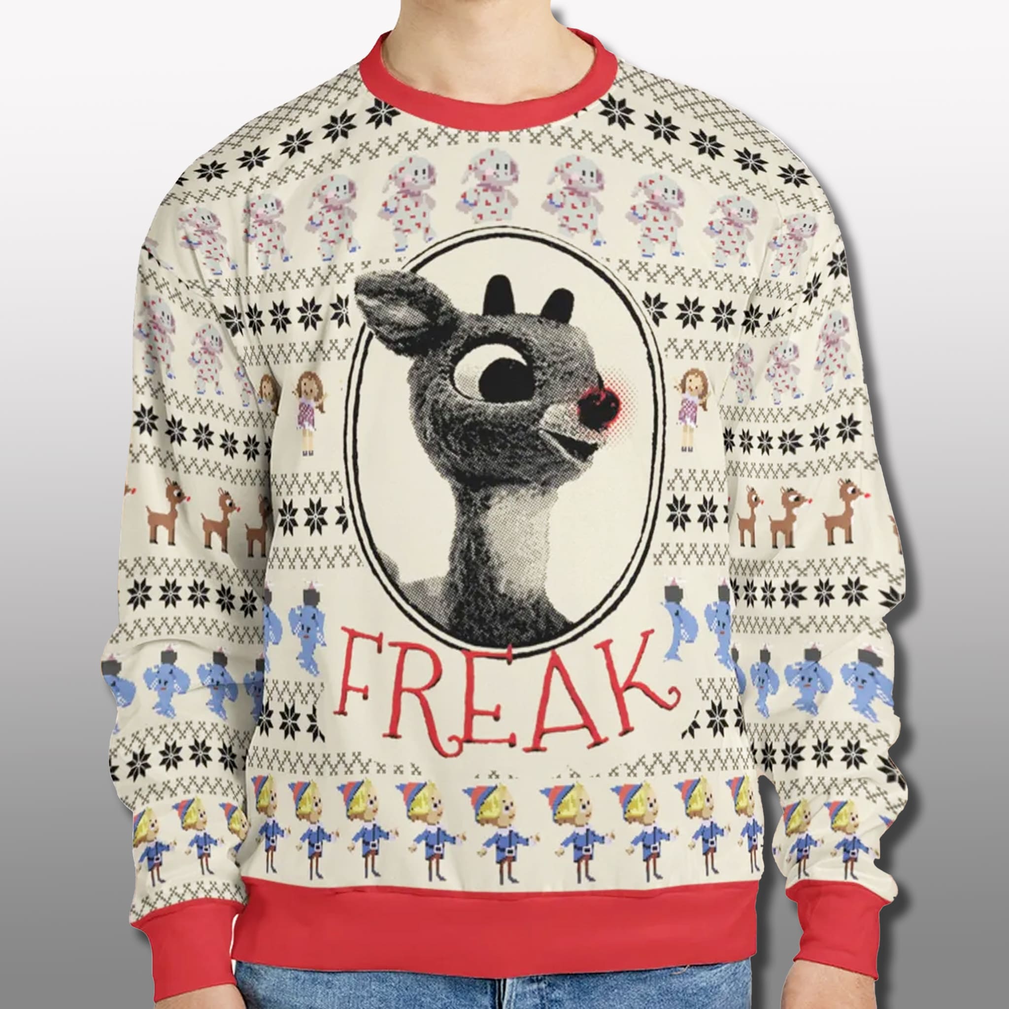 Freak Rudolph the Red Nosed Reindeer Ugly Christmas Sweater 2 Freak Rudolph the Red Nosed Reindeer Ugly Christmas Sweater