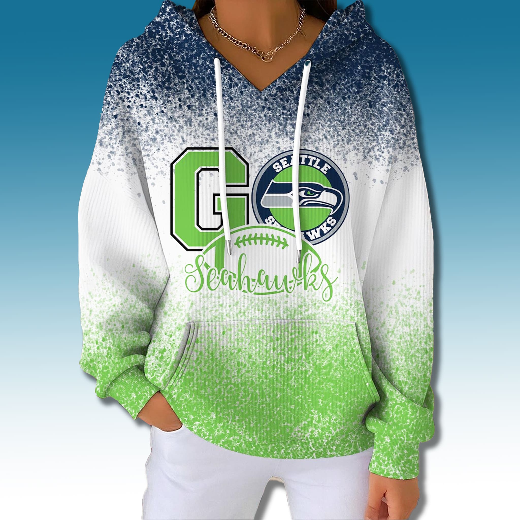 Go Seattle Seahawks 2025 Christmas Gradient Waffle Hoodie Go Seattle Seahawks 2025 Christmas Gradient Waffle Hoodie
