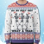 Holy Shit What A Year Skeleton Ugly Christmas Sweater