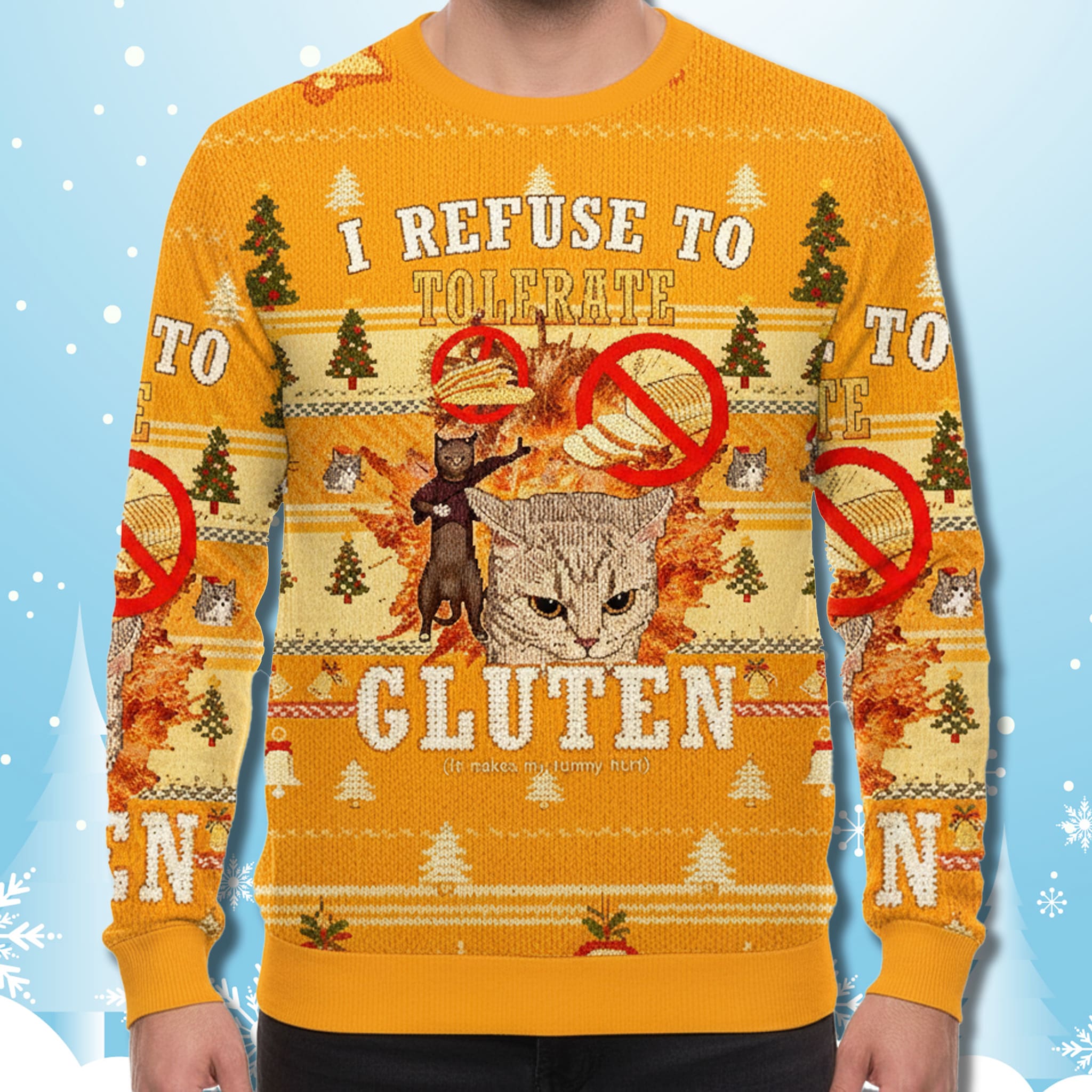 I Refuse to Tolerate Gluten Cat Meme Ugly Christmas Sweater 2 I Refuse to Tolerate Gluten Cat Meme Ugly Christmas Sweater 2