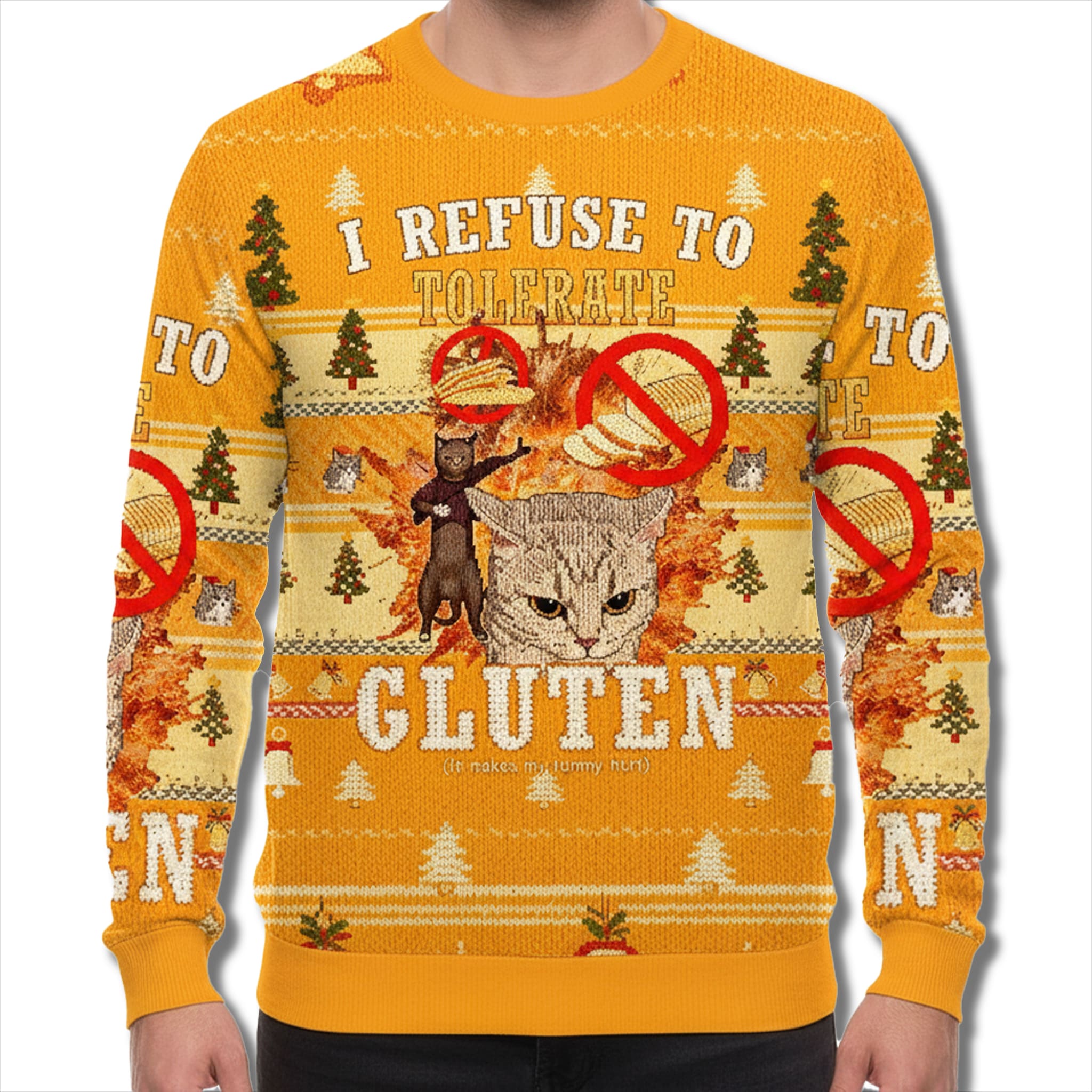 I Refuse to Tolerate Gluten Cat Meme Ugly Christmas Sweater 2 I Refuse to Tolerate Gluten Cat Meme Ugly Christmas Sweater
