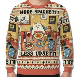 Cat More Spaghetti Less Upsetti Ugly Christmas Sweater 2