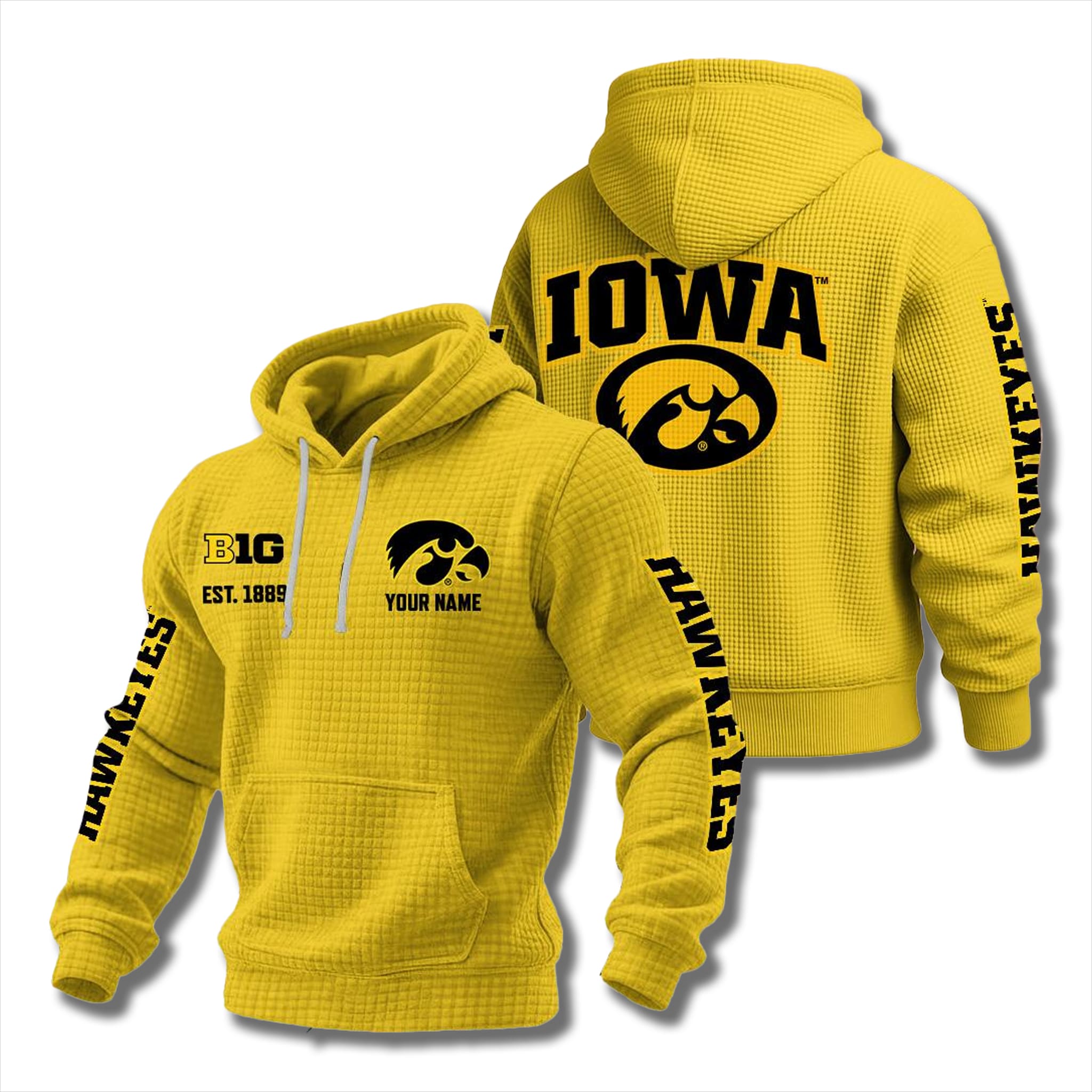 Iowa Hawkeyes EST 1889 Waffle Hoodie 1 Iowa Hawkeyes EST 1889 Waffle Hoodie 1
