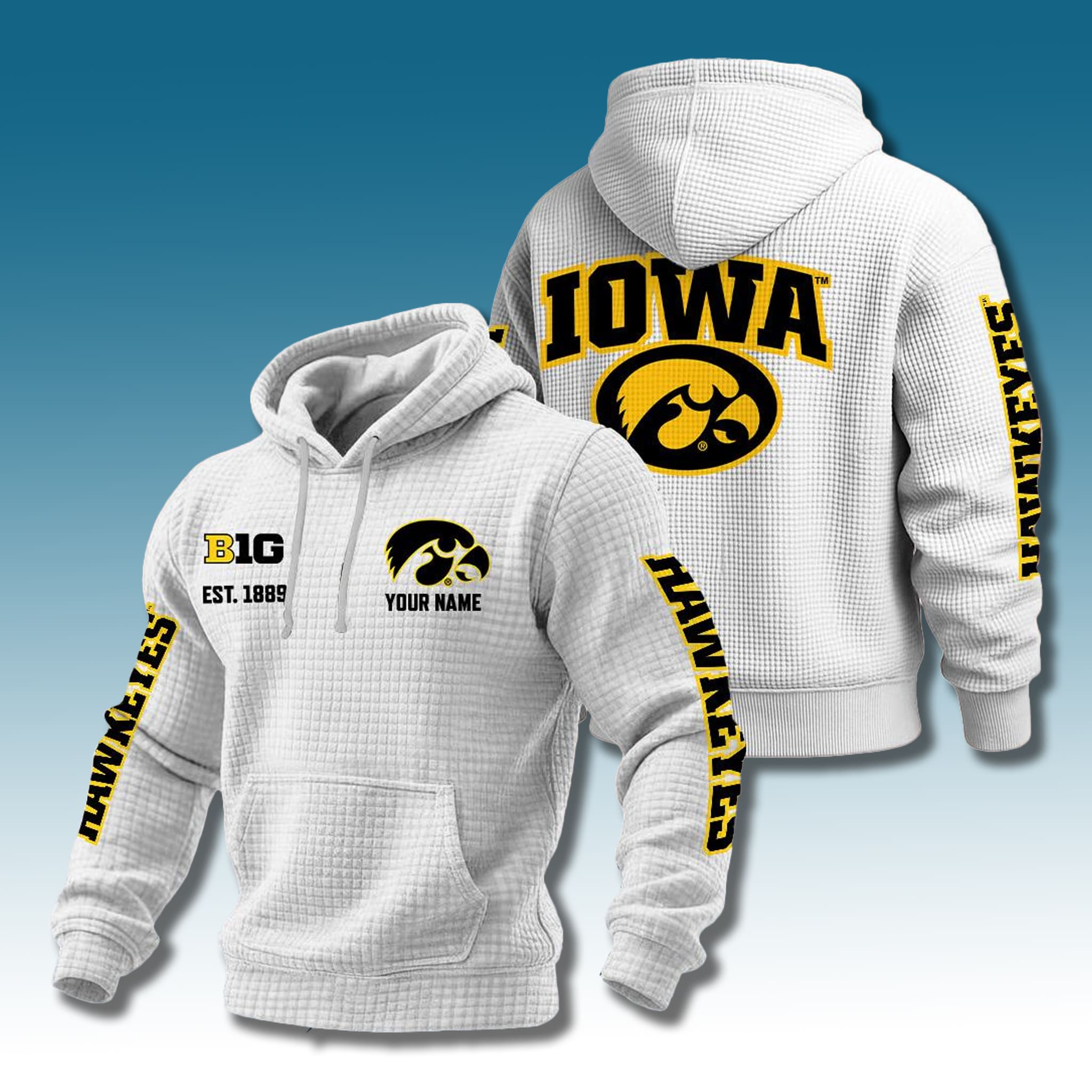 Iowa Hawkeyes EST 1889 Waffle Hoodie 2 Iowa Hawkeyes EST 1889 Waffle Hoodie 2