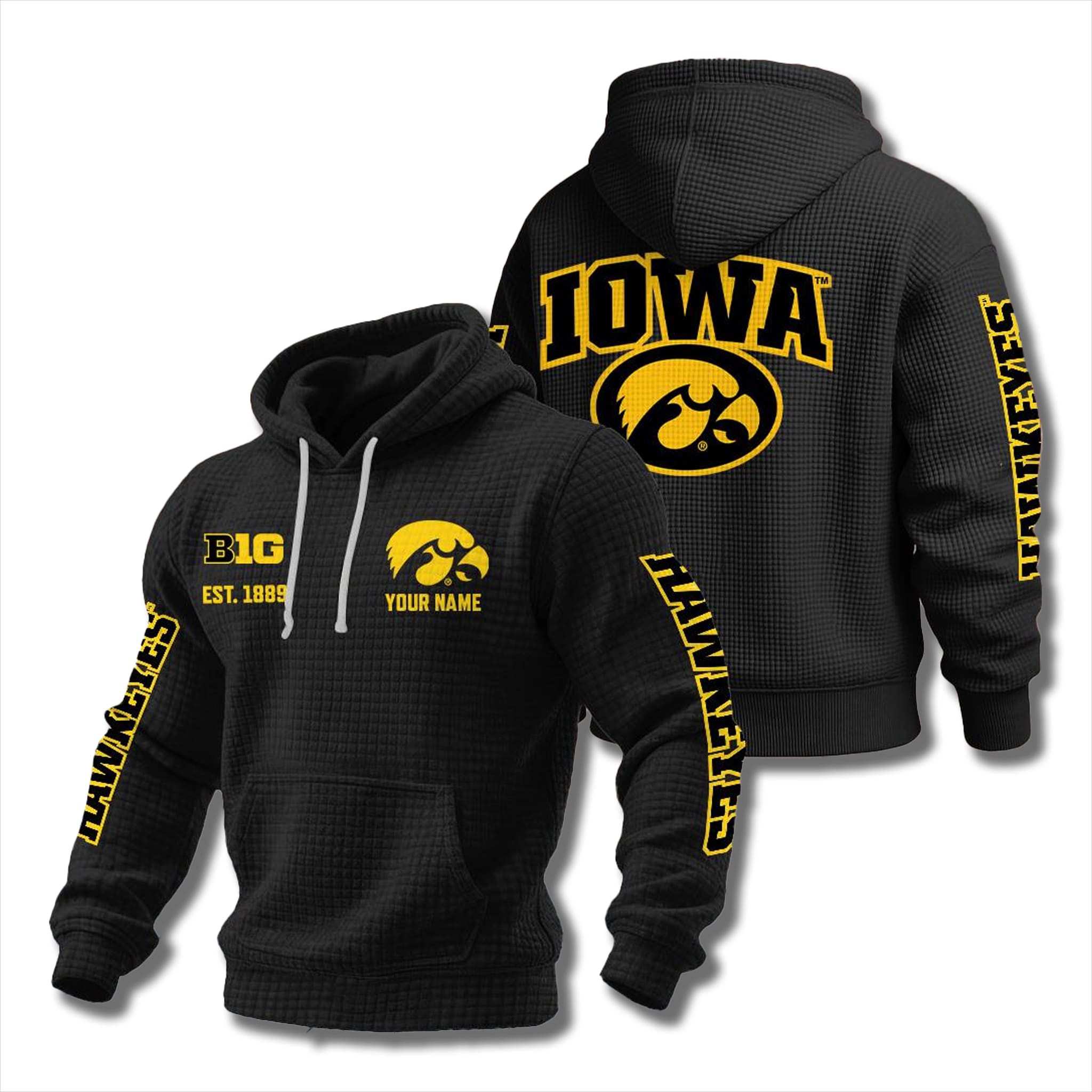 Iowa Hawkeyes EST 1889 Waffle Hoodie 3 Iowa Hawkeyes EST 1889 Waffle Hoodie