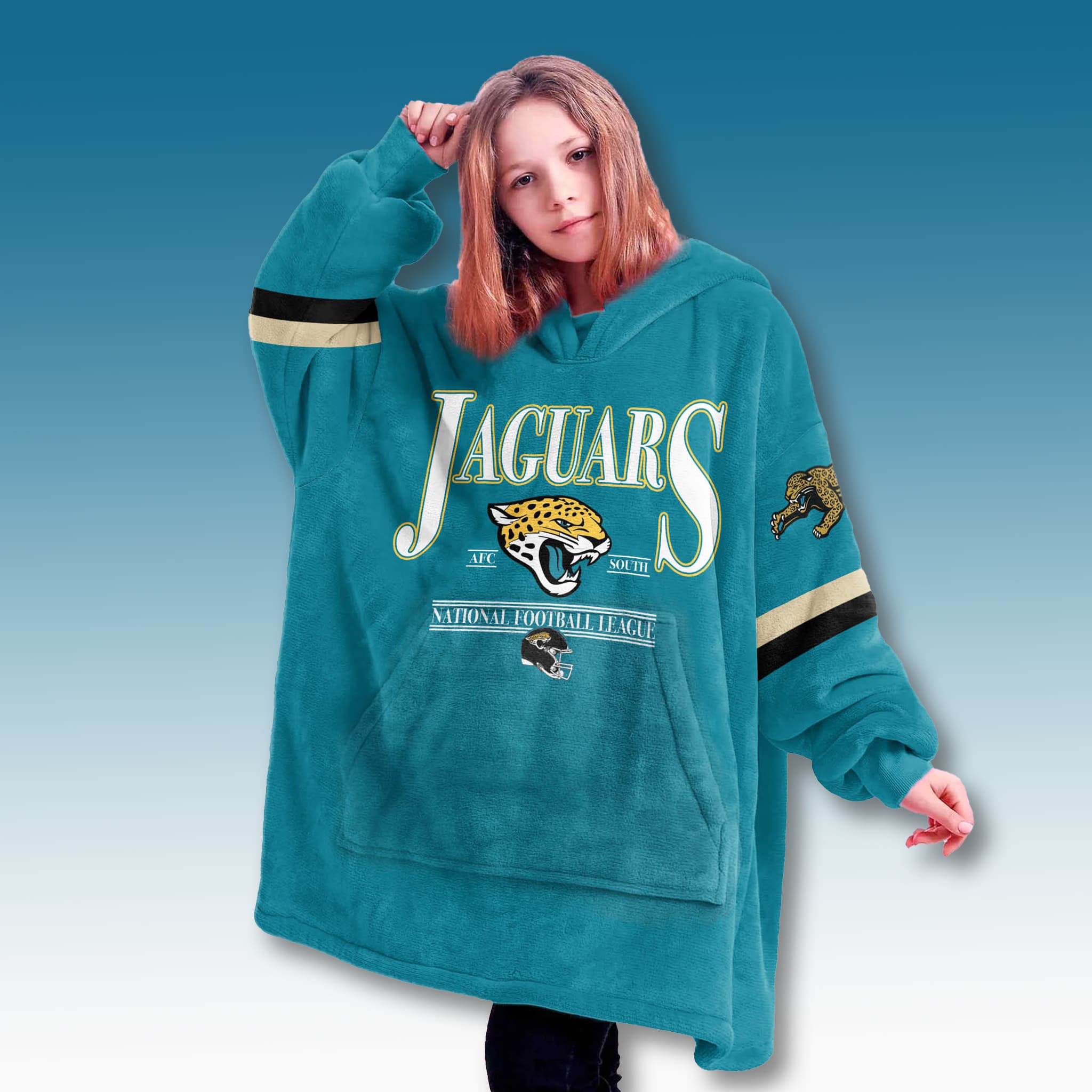 Jaguars AFC South Custom Blanket Hoodie 2 Jacksonville Jaguars AFC South Custom Blanket Hoodie