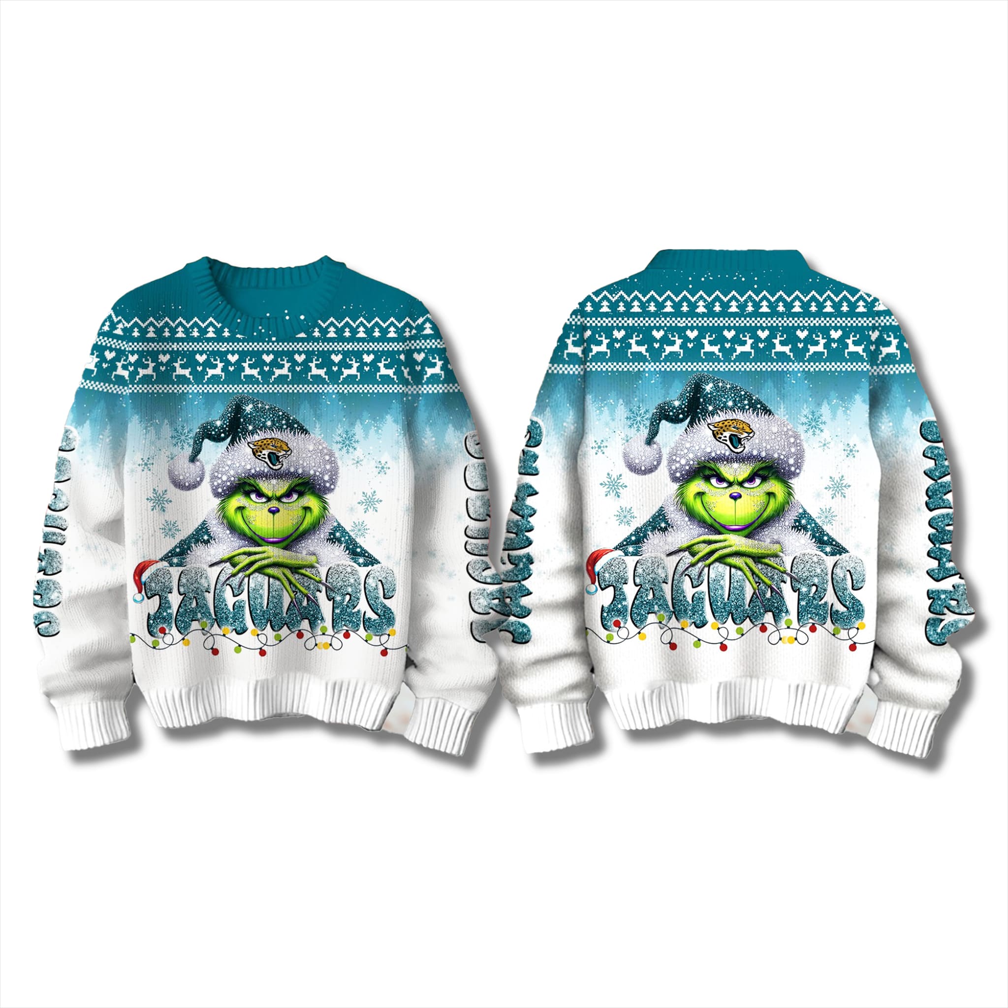 Jacksonville Jaguars Snow Grinch Ugly Christmas Sweater 2025 3 Jacksonville Jaguars Snow Grinch Ugly Christmas Sweater 2025 3