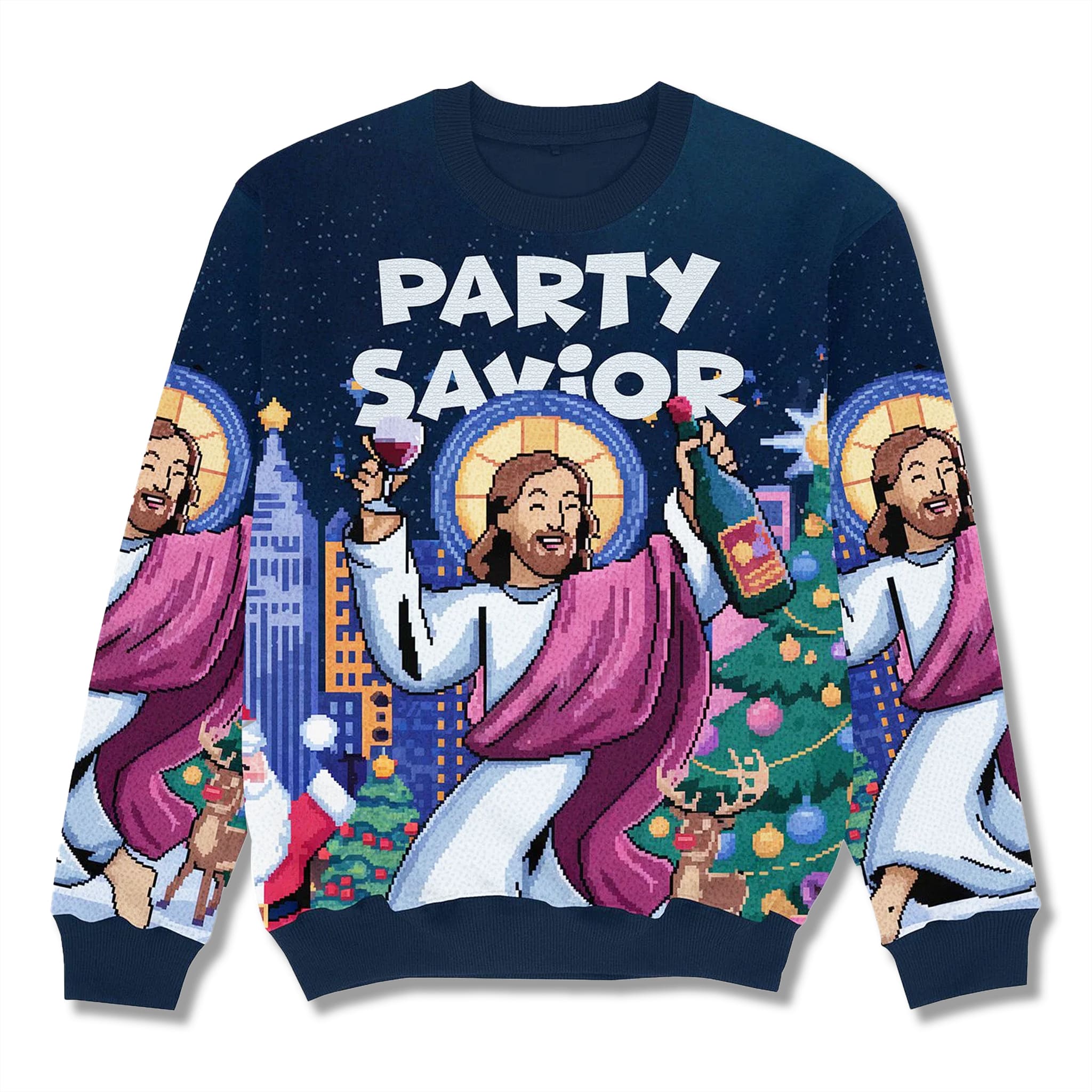 Jesus Party Savior Funny Christmas Ugly Sweater 1 Jesus Party Savior Funny Christmas Ugly Sweater 2