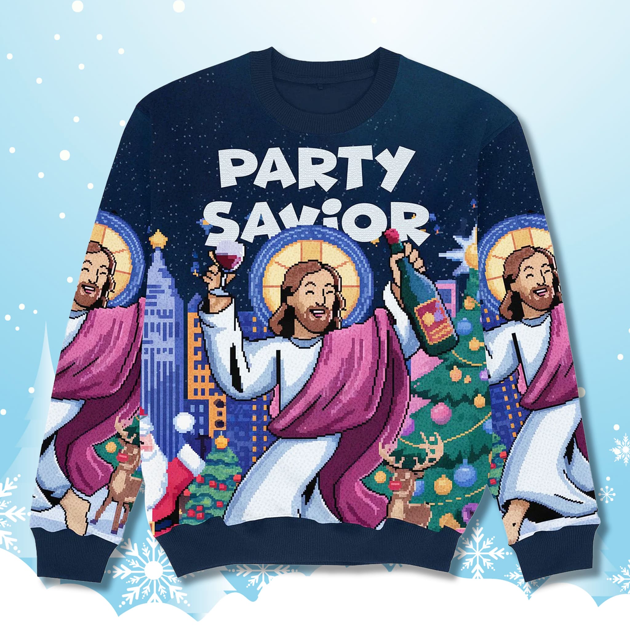 Jesus Party Savior Funny Christmas Ugly Sweater Jesus Party Savior Funny Christmas Ugly Sweater