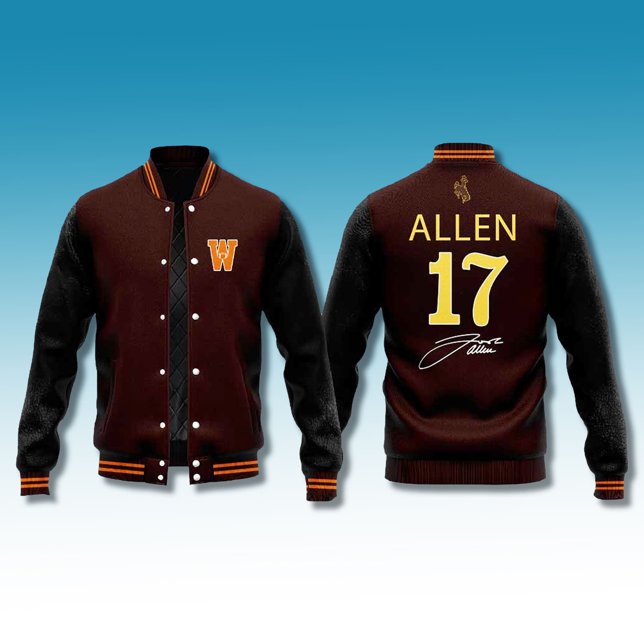 Josh Allen x Wyoming Cowboy Football Baseball Jacket 2025 1 Josh Allen x Wyoming Cowboy Football Baseball Jacket 2025 2