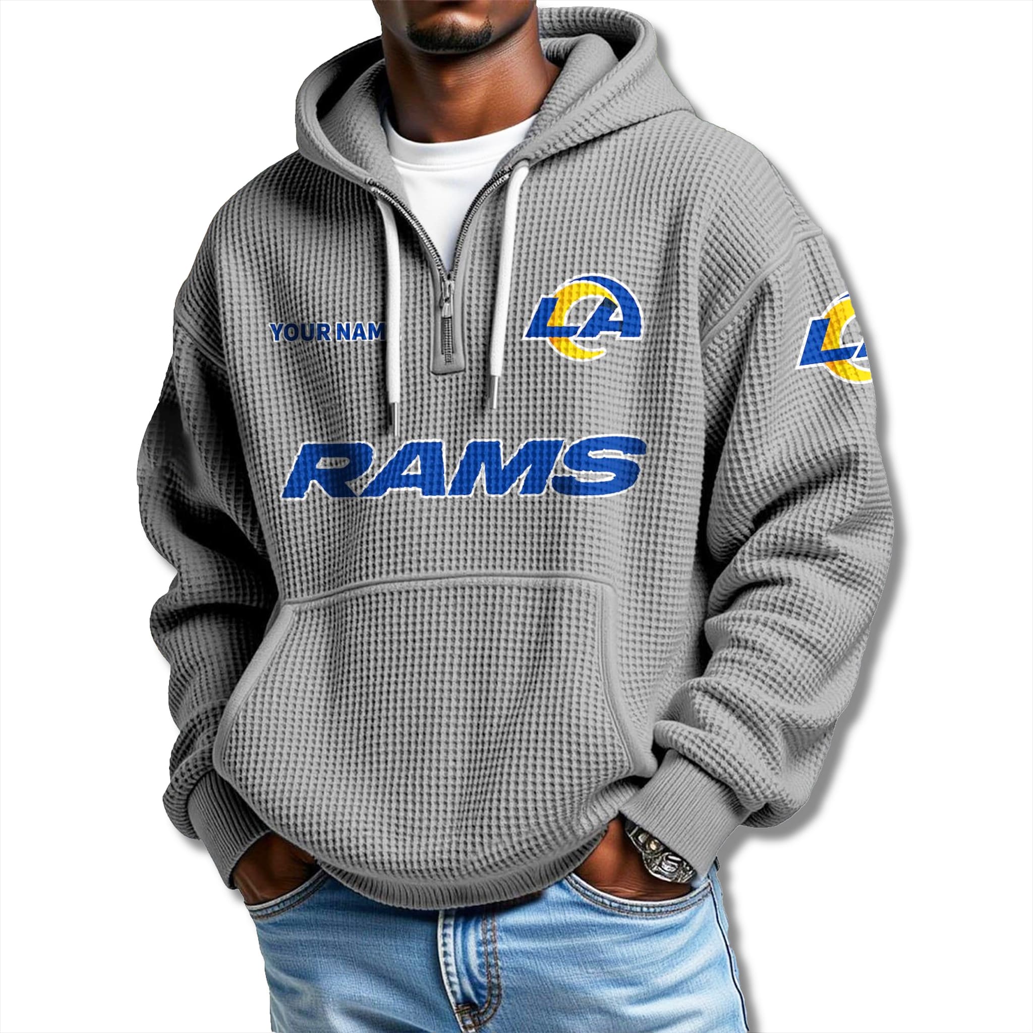 LA Rams 2025 Waffle Quarter Zip Hoodie 1 LA Rams 2025 Quarter Zip Waffle Hoodie 1