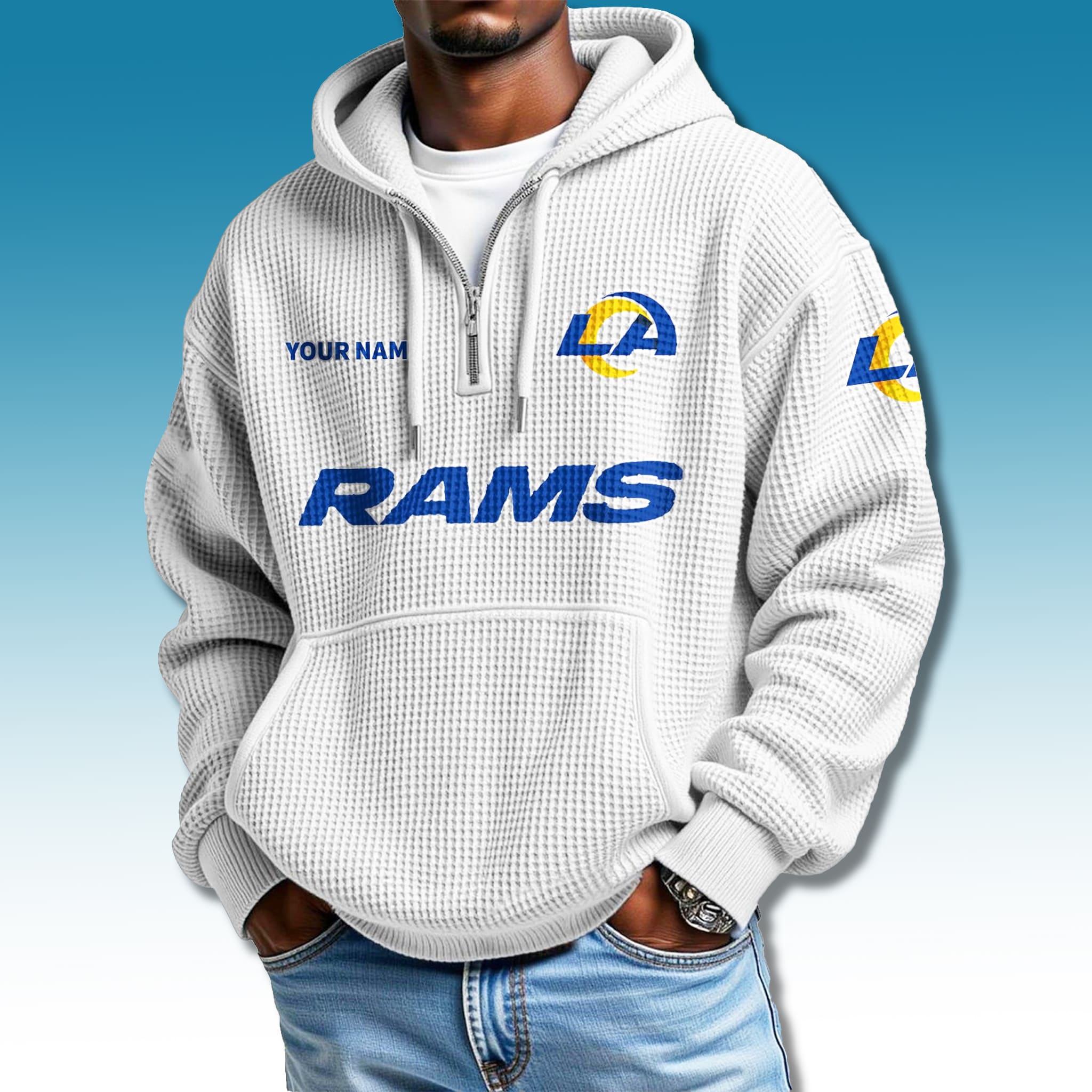 LA Rams 2025 Quarter Zip Waffle Hoodie 4 LA Rams 2025 Quarter Zip Waffle Hoodie 4