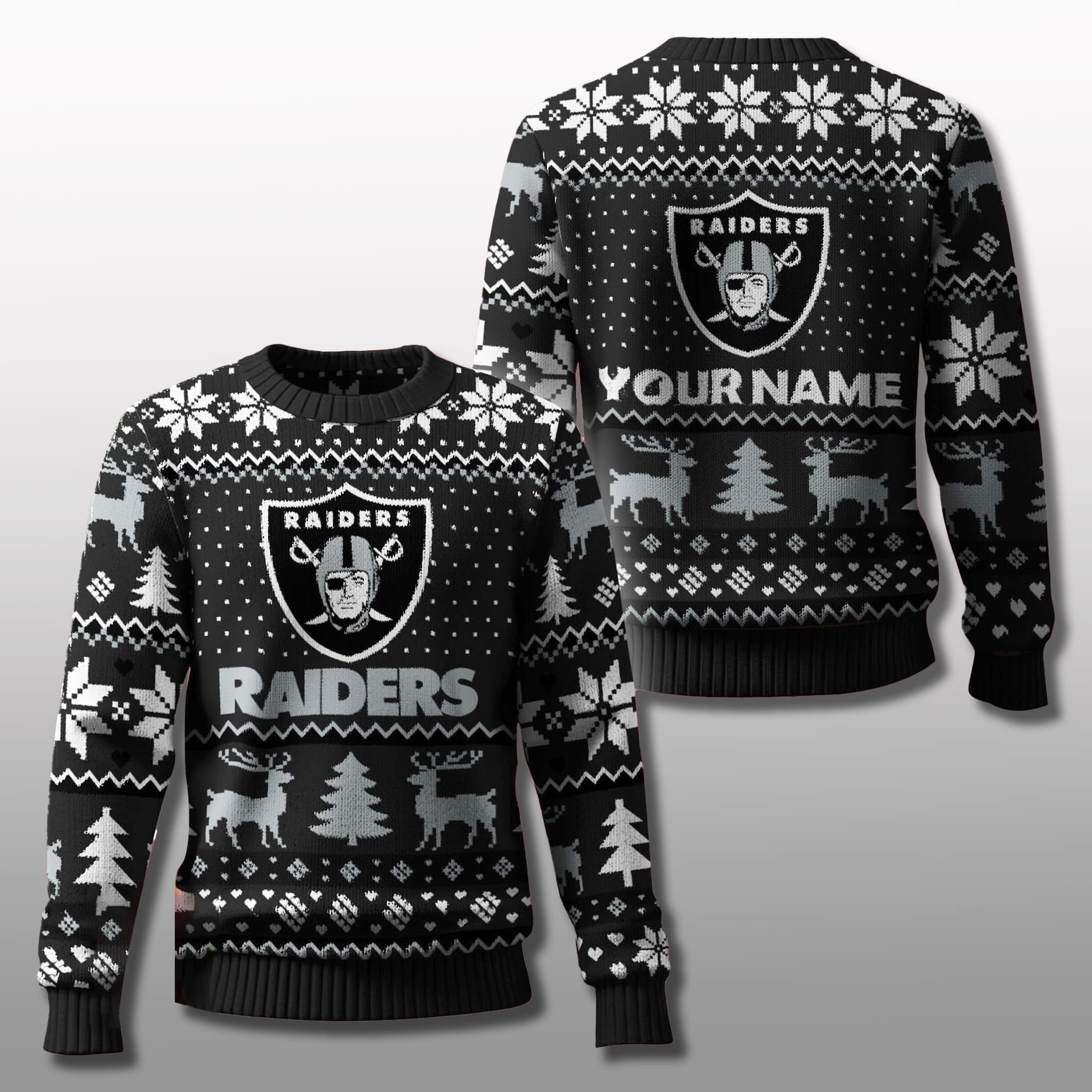 Raiders 2025 Personalized Ugly Christmas Sweater 2 Las Vegas Raiders 2025 Personalized Ugly Christmas Sweater