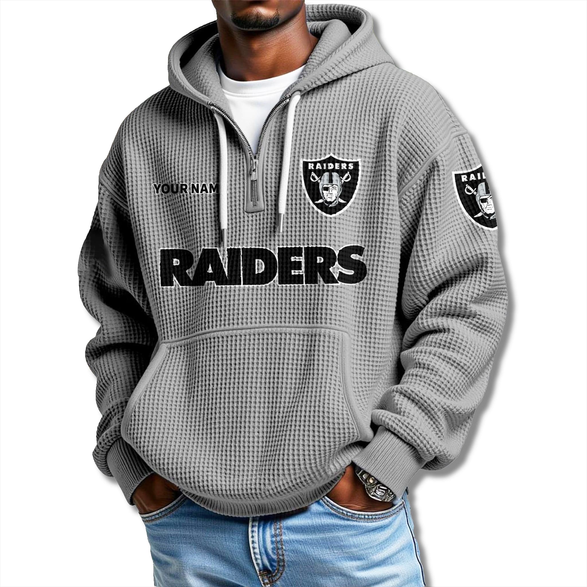 Raiders 2025 Waffle Quarter Zip Hoodie 1 Las Vegas Raiders 2025 Quarter Zip Waffle Hoodie 1
