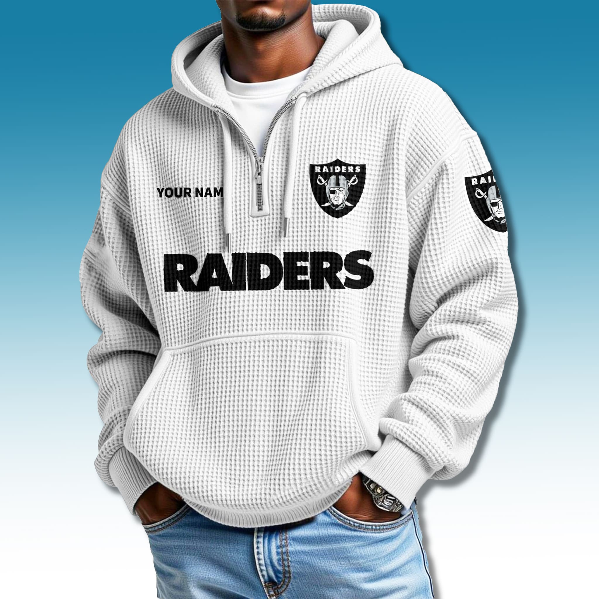 Las Vegas Raiders 2025 Quarter Zip Waffle Hoodie 3 Las Vegas Raiders 2025 Quarter Zip Waffle Hoodie 3