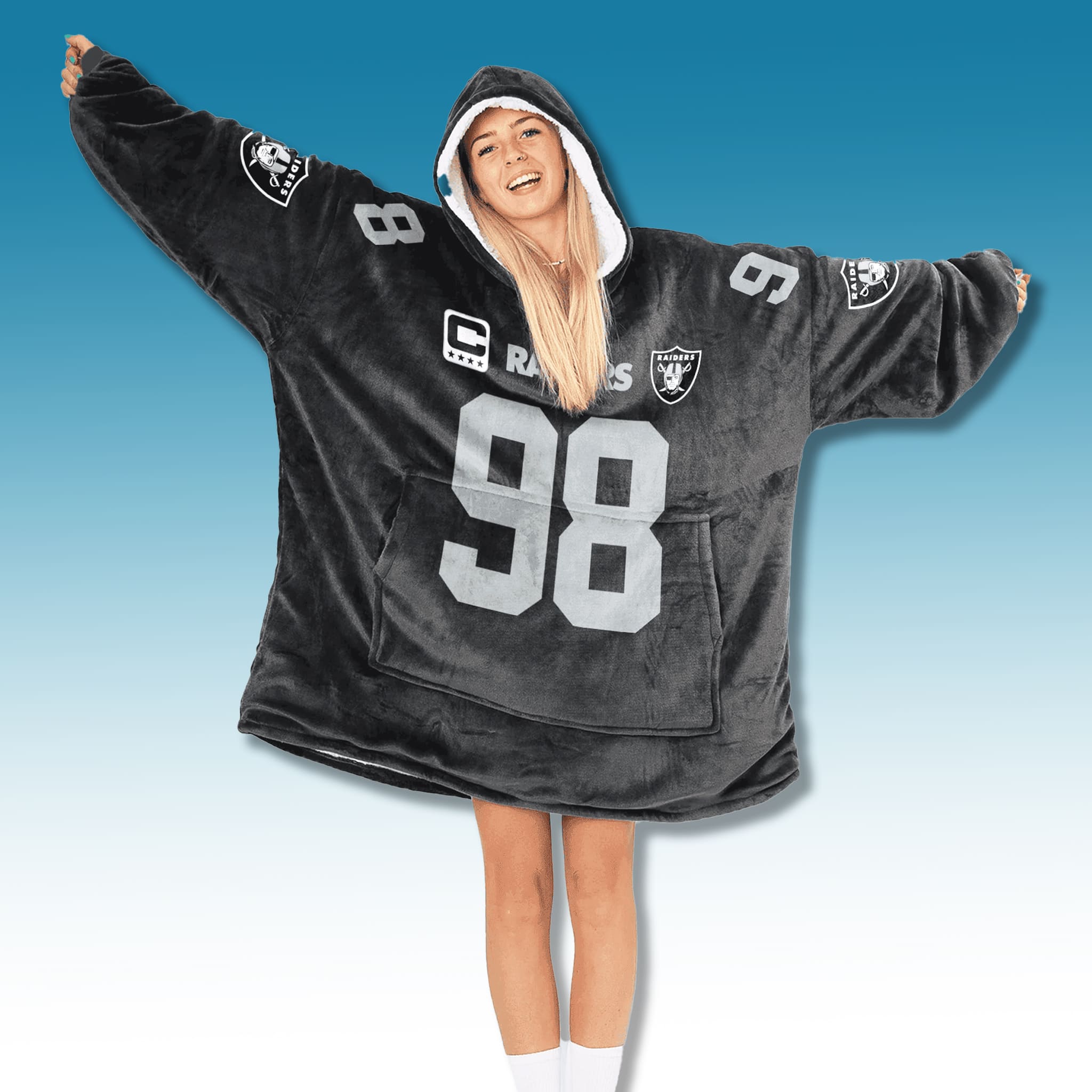 Las Raiders Captain Patch Blanket Hoodie 2025 3 Las Vegas Raiders Captain Patch Blanket Hoodie 4