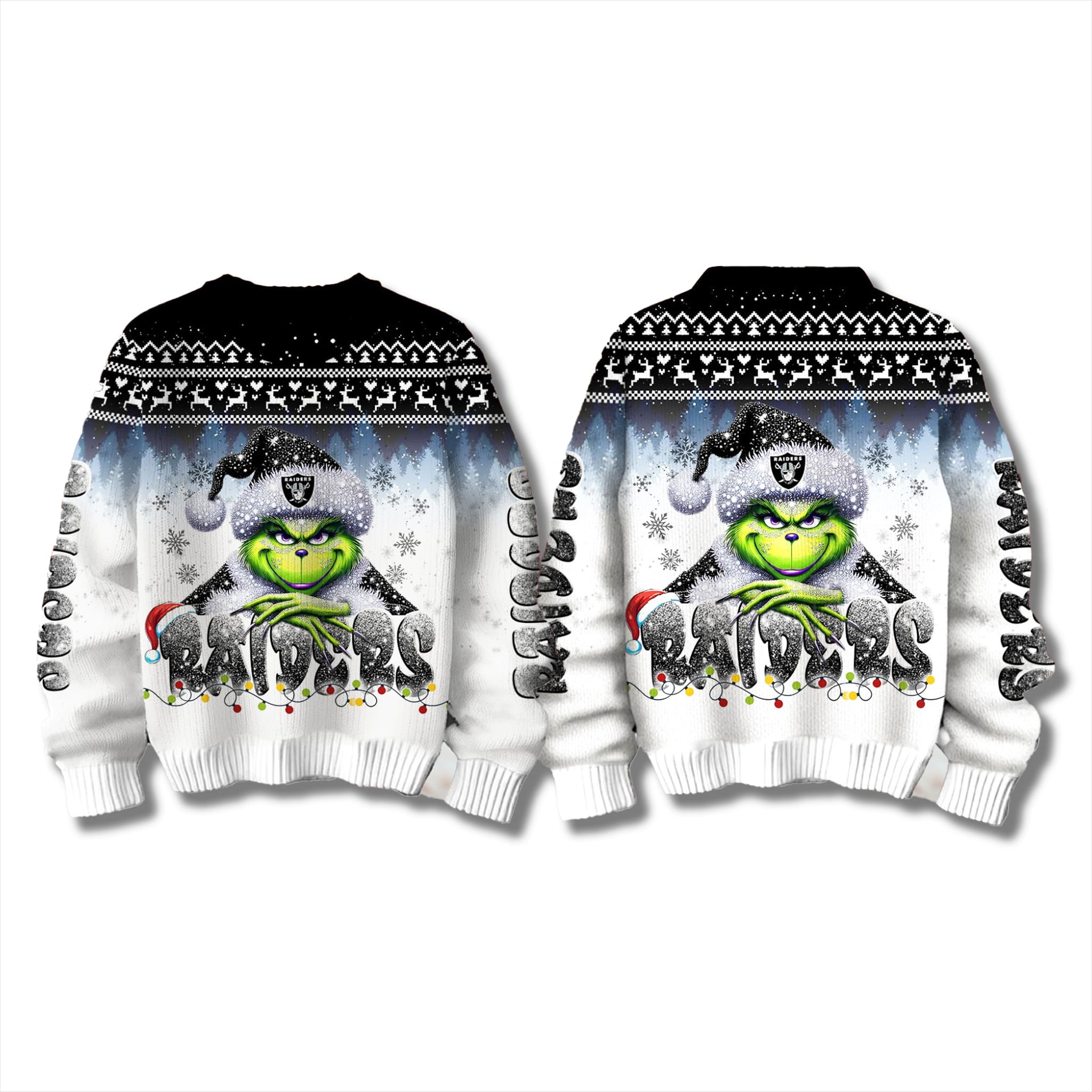 Raiders Snow Grnch Ugly Christmas Sweater 2025 2 Las Vegas Raiders Snow Grinch Ugly Christmas Sweater 2025 3