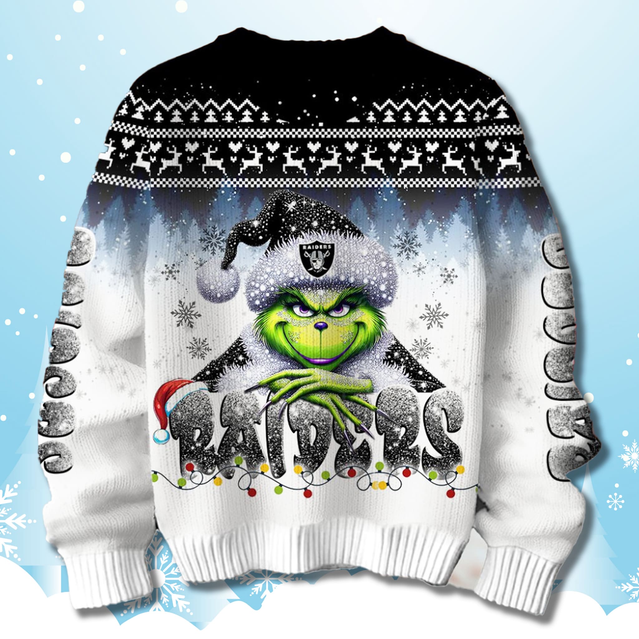 Las Vegas Raiders Snow Grinch Ugly Christmas Sweater 2025 Las Vegas Raiders Snow Grinch Ugly Christmas Sweater 2025