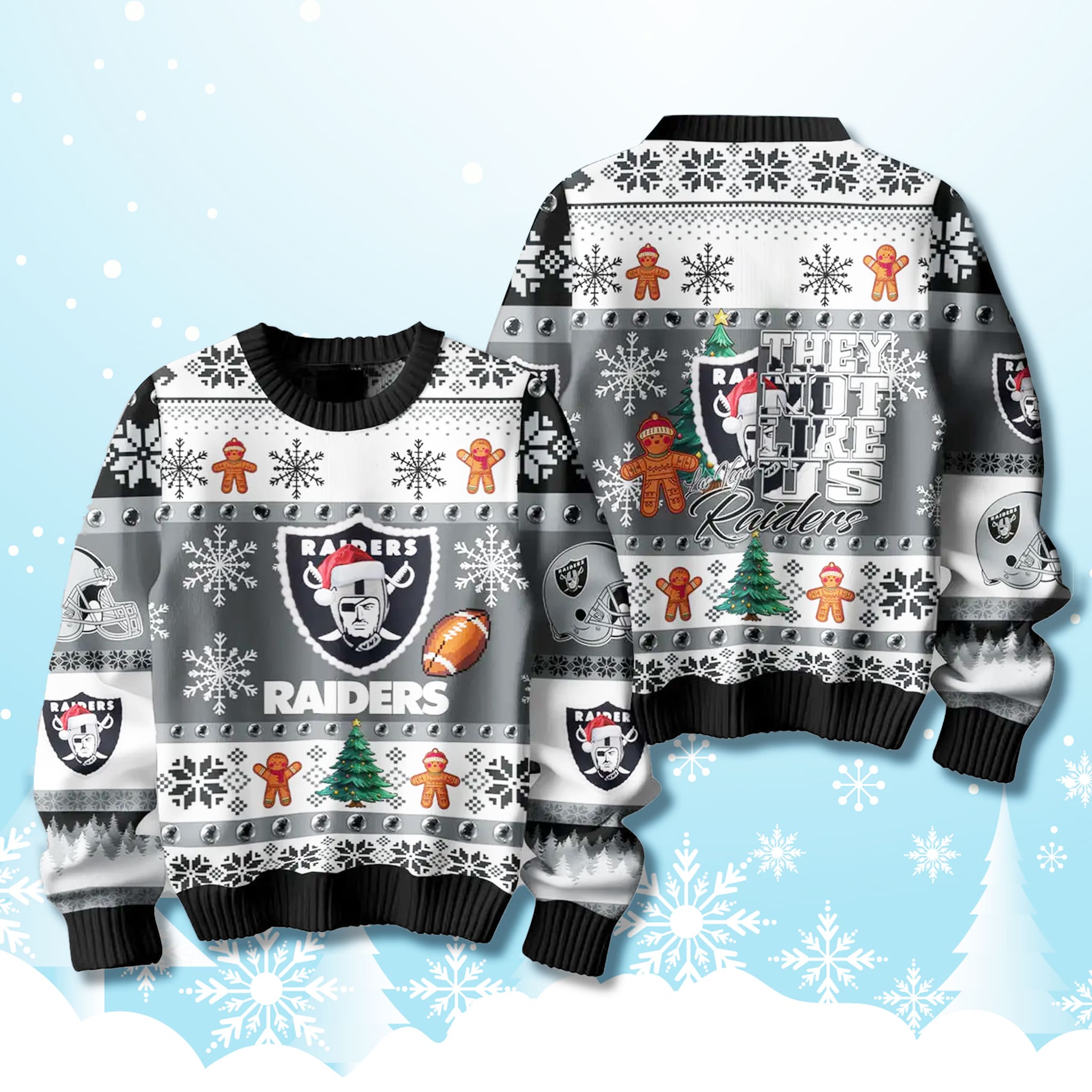 Raiders They Not Like Us Ugly Christmas Sweater 2 Las Vegas Raiders They Not Like Us Ugly Christmas Sweater