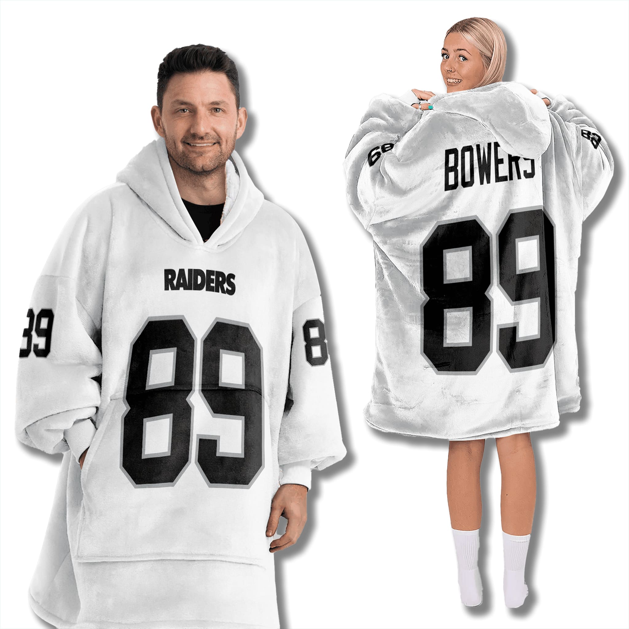 Las Vegas Raiders White Custom Blanket Hoodie 4 Las Vegas Raiders White Custom Blanket Hoodie 4