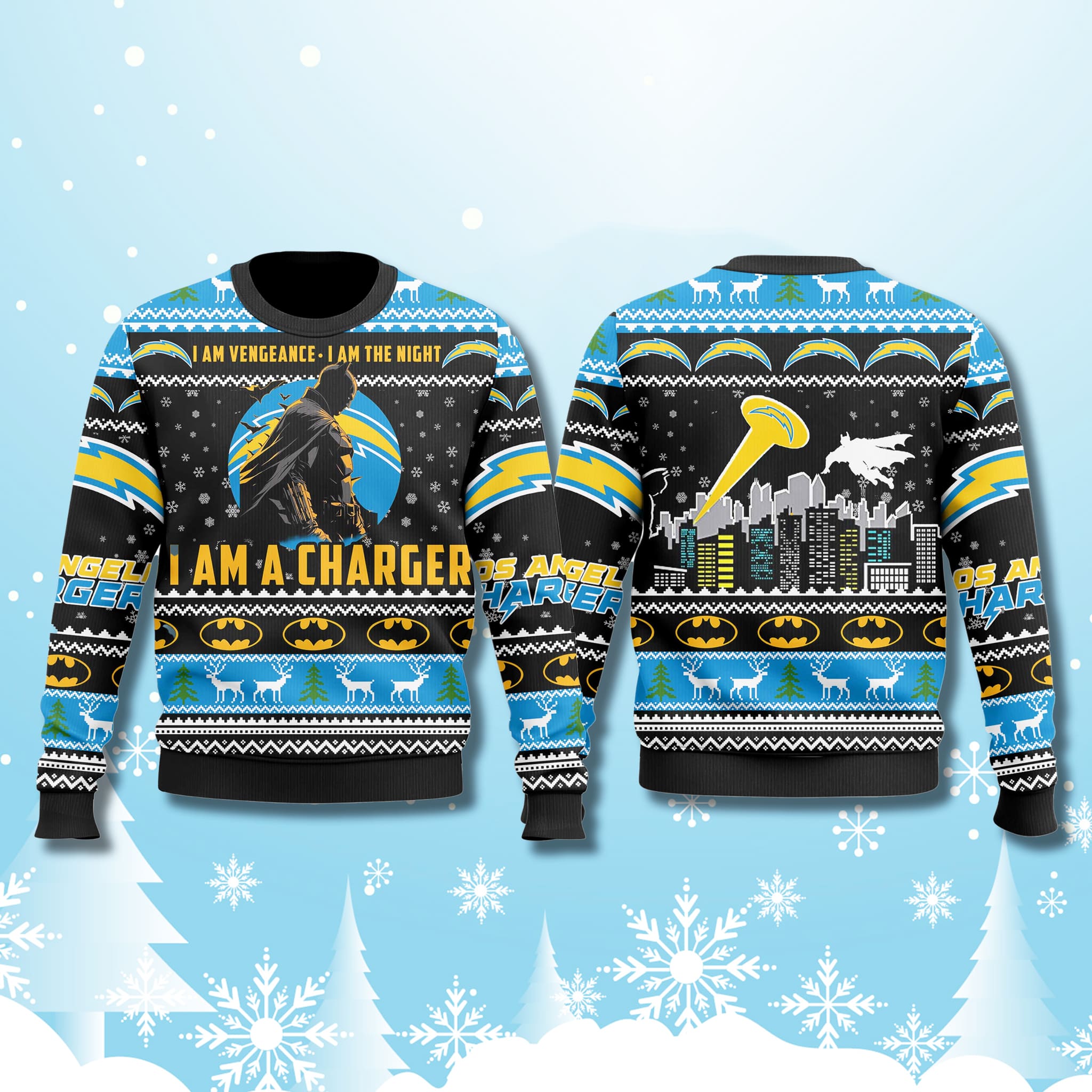 Los Angeles Chargers Batman 2025 Ugly Christmas Sweater 1 Los Angeles Chargers Batman 2025 Ugly Christmas Sweater 1