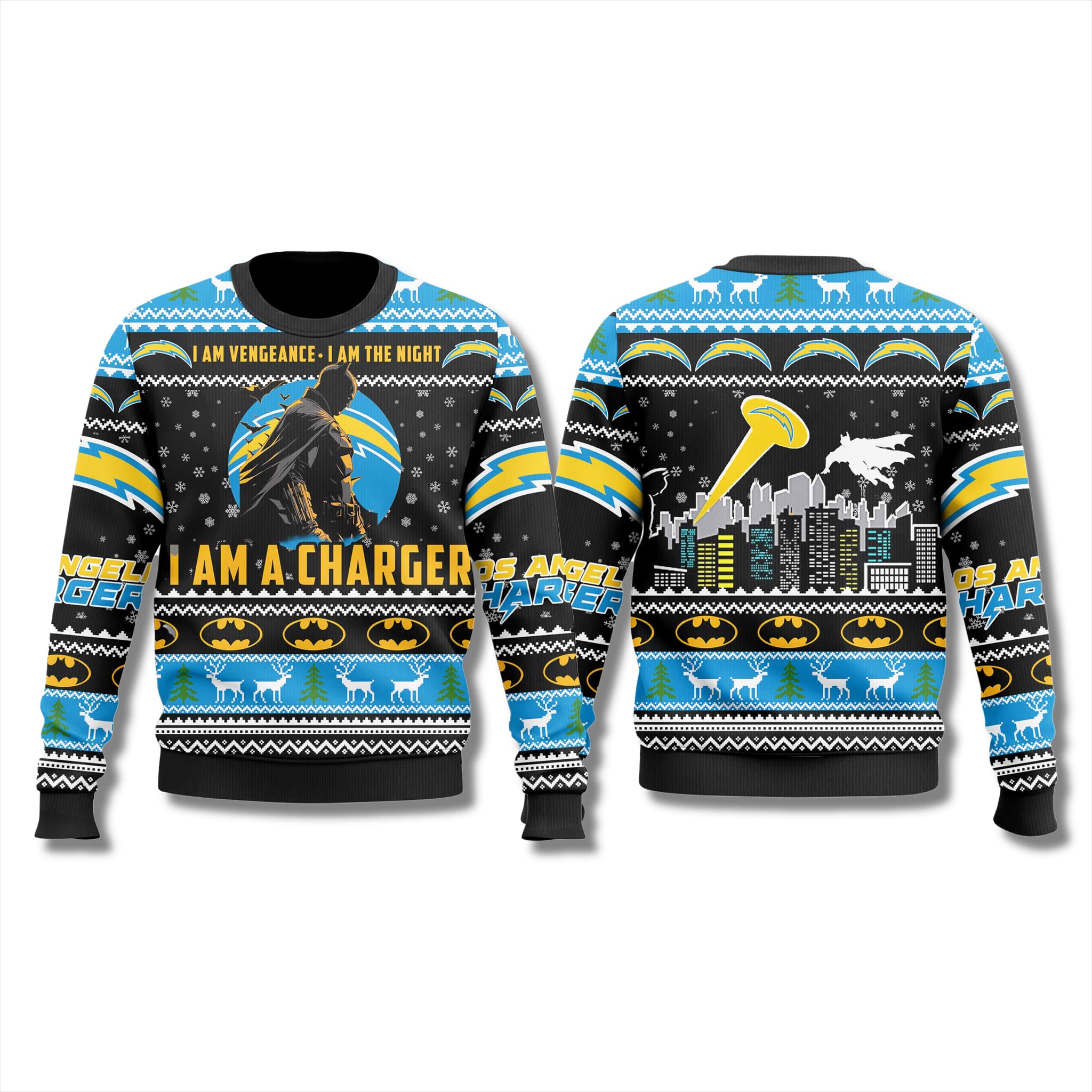 Chargers Batman 2025 Ugly Christmas Sweater 2 Los Angeles Chargers Batman 2025 Ugly Christmas Sweater 2