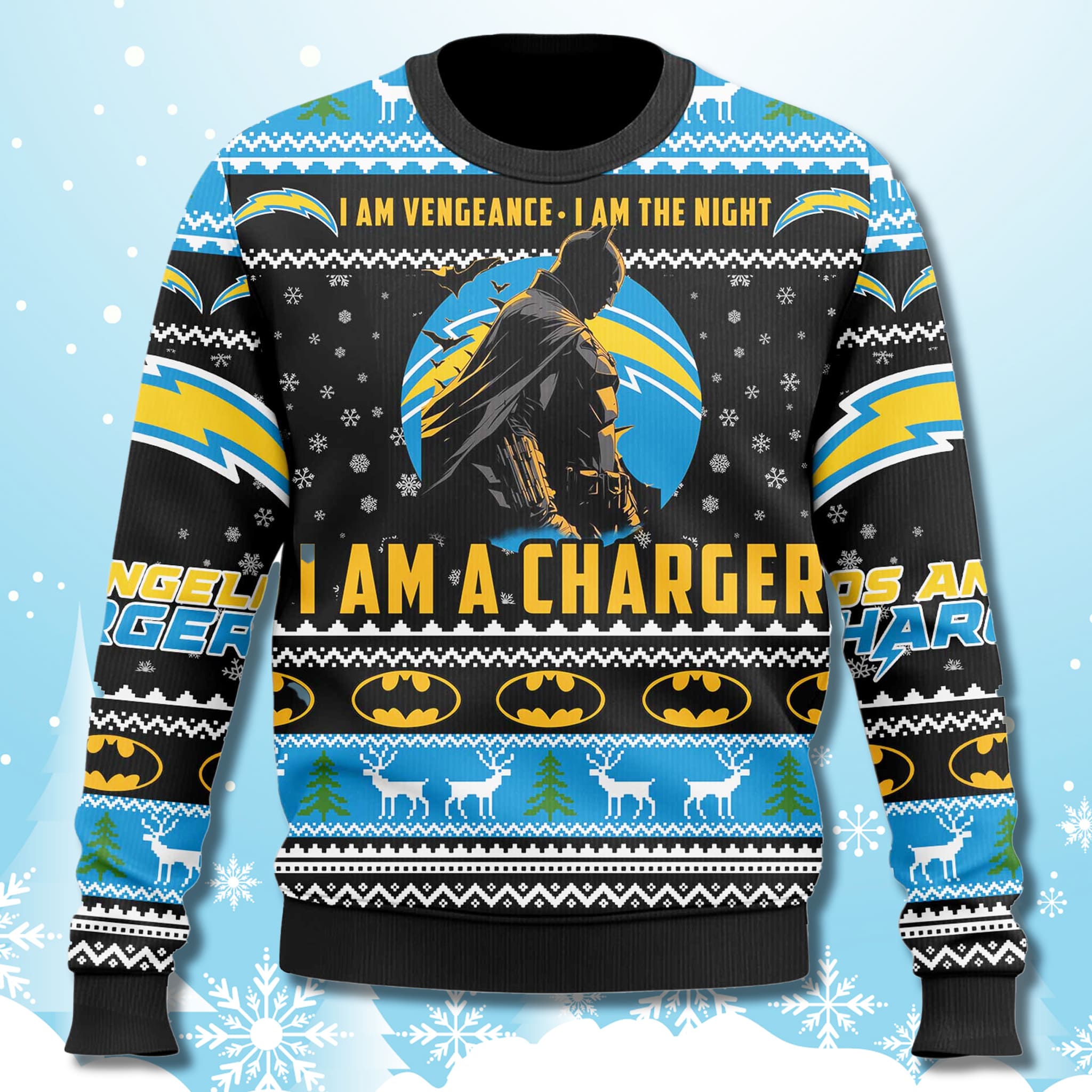 Chargers Batman 2025 Ugly Christmas Sweater 3 Los Angeles Chargers Batman 2025 Ugly Christmas Sweater