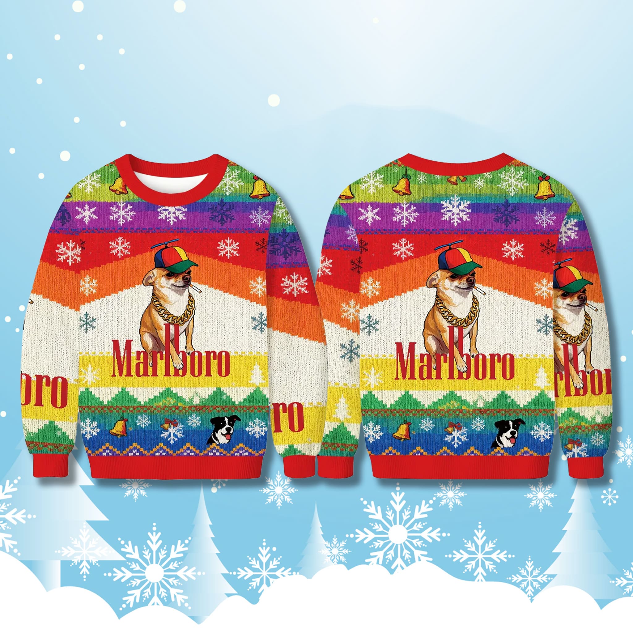 Marlboro Chihuahua Smoking Meme Ugly Christmas Sweater 1 Marlboro Chihuahua Smoking Meme Ugly Christmas Sweater 2