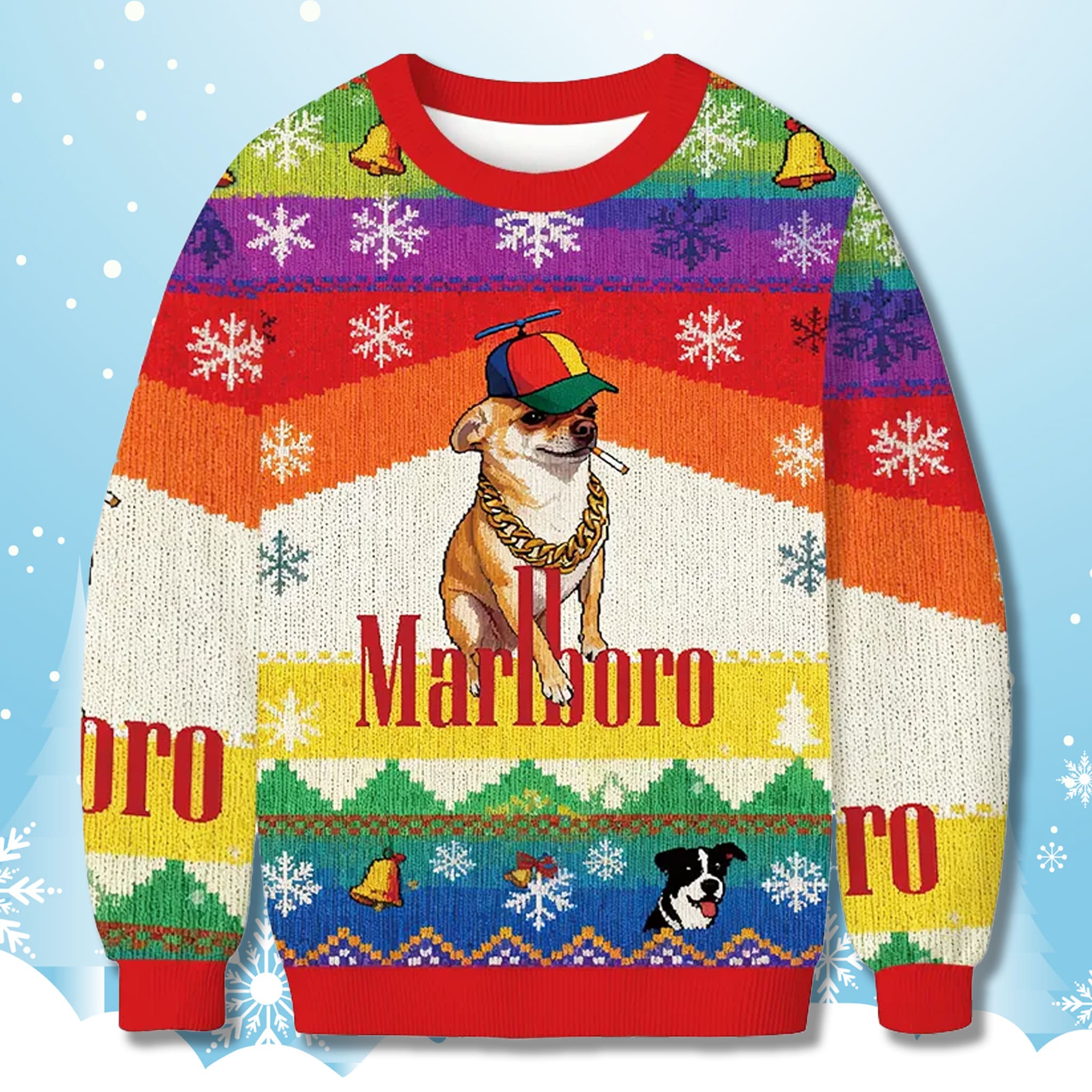 Marlboro Chihuahua Smoking Meme Ugly Christmas Sweater Marlboro Chihuahua Smoking Meme Ugly Christmas Sweater