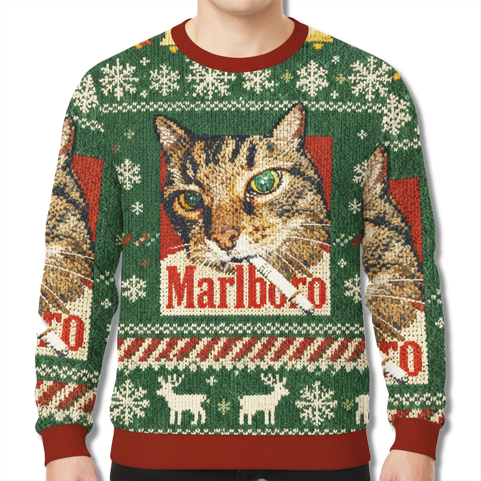 Marlboro Cigarettes Smoking Cat Christmas Sweater 1 Marlboro Cigarettes Smoking Cat Christmas Sweater 2