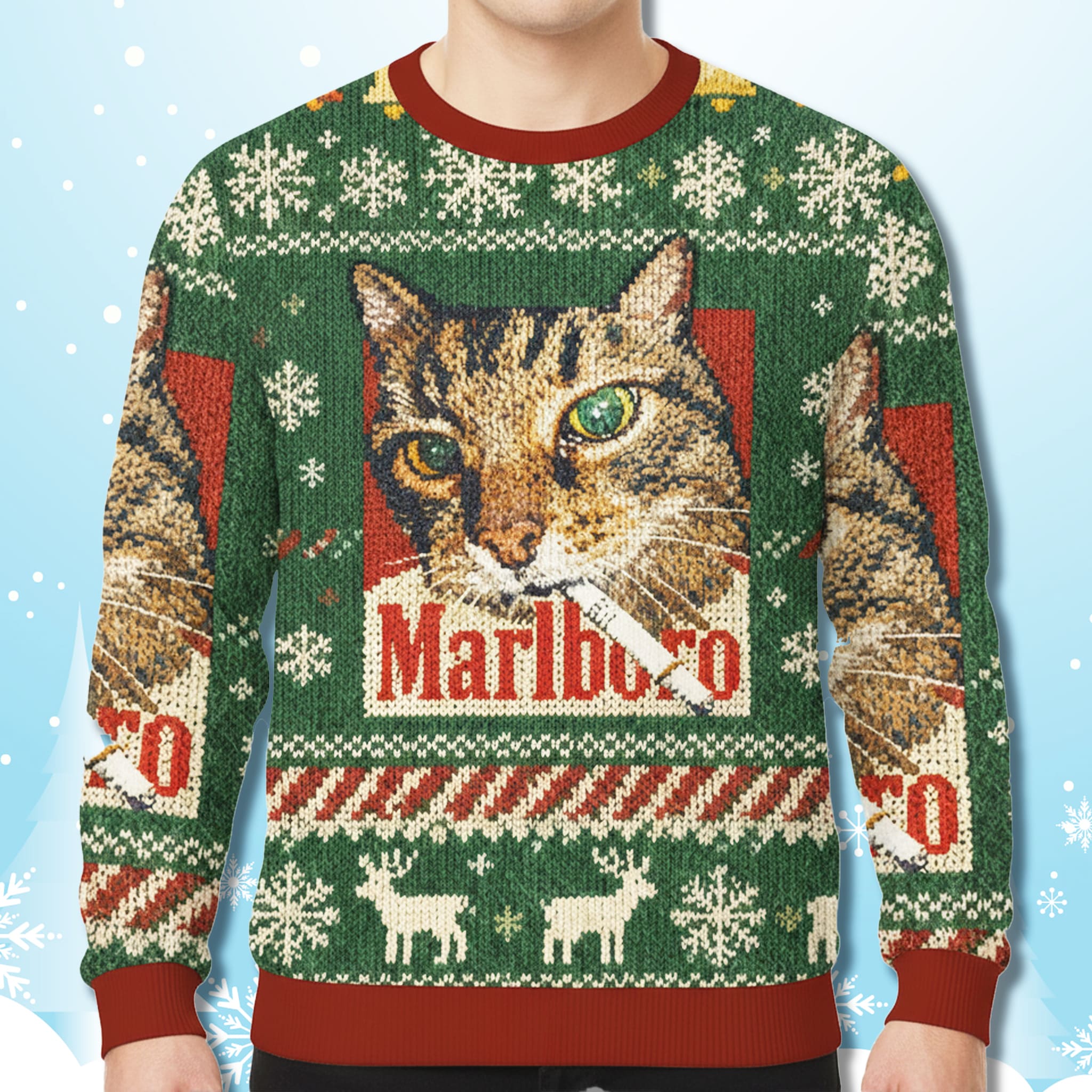 Marlboro Cigarettes Smoking Cat Christmas Sweater Marlboro Cigarettes Smoking Cat Christmas Sweater