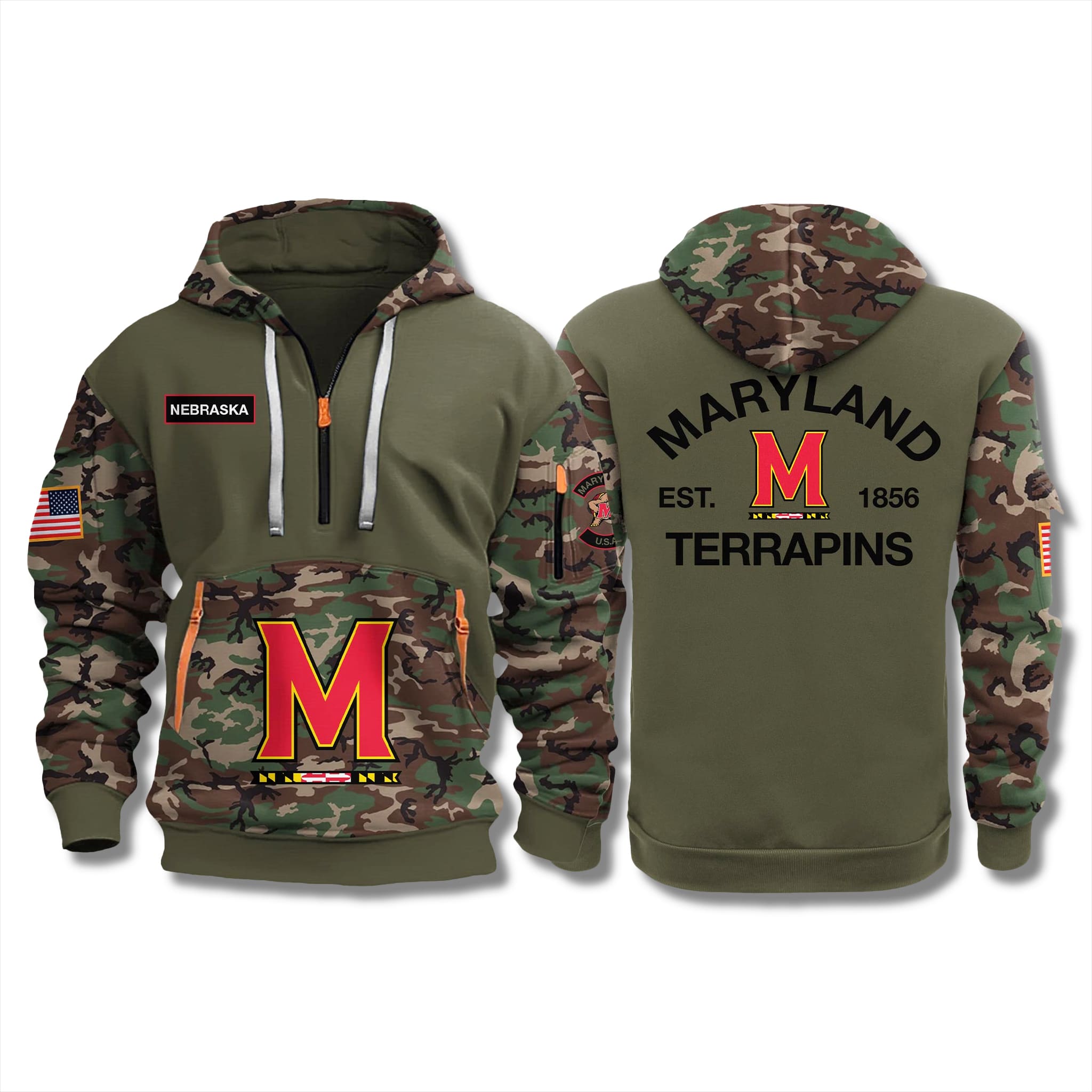 Maryland Terrapins Military Camo Quarter Zip Hoodie 2025 1 Maryland Terrapins Military Camo Quarter Zip Hoodie 2025 1