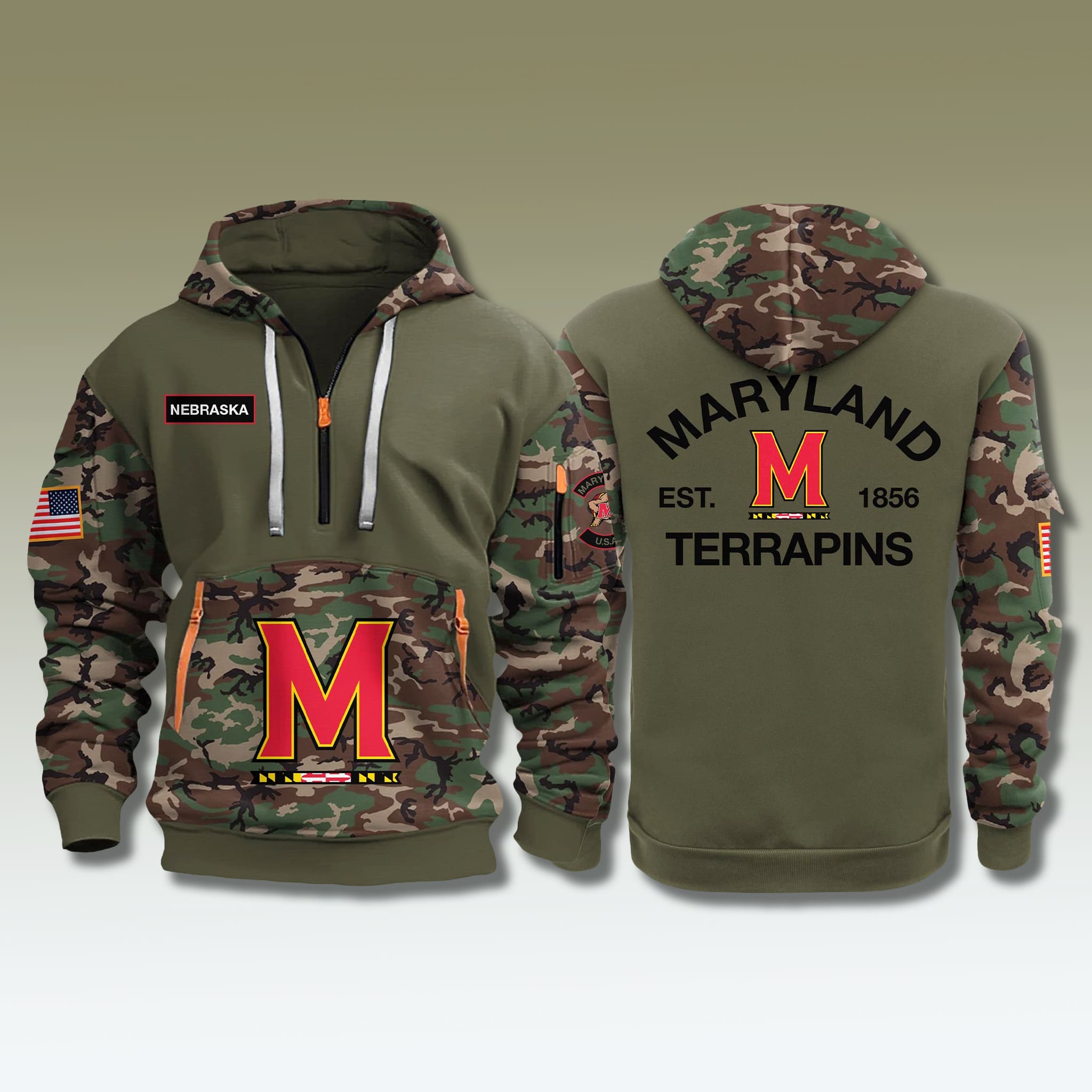 Maryland Terrapins Military Camo Quarter Zip Hoodie 2025 2 Maryland Terrapins Military Camo Quarter Zip Hoodie 2025 2