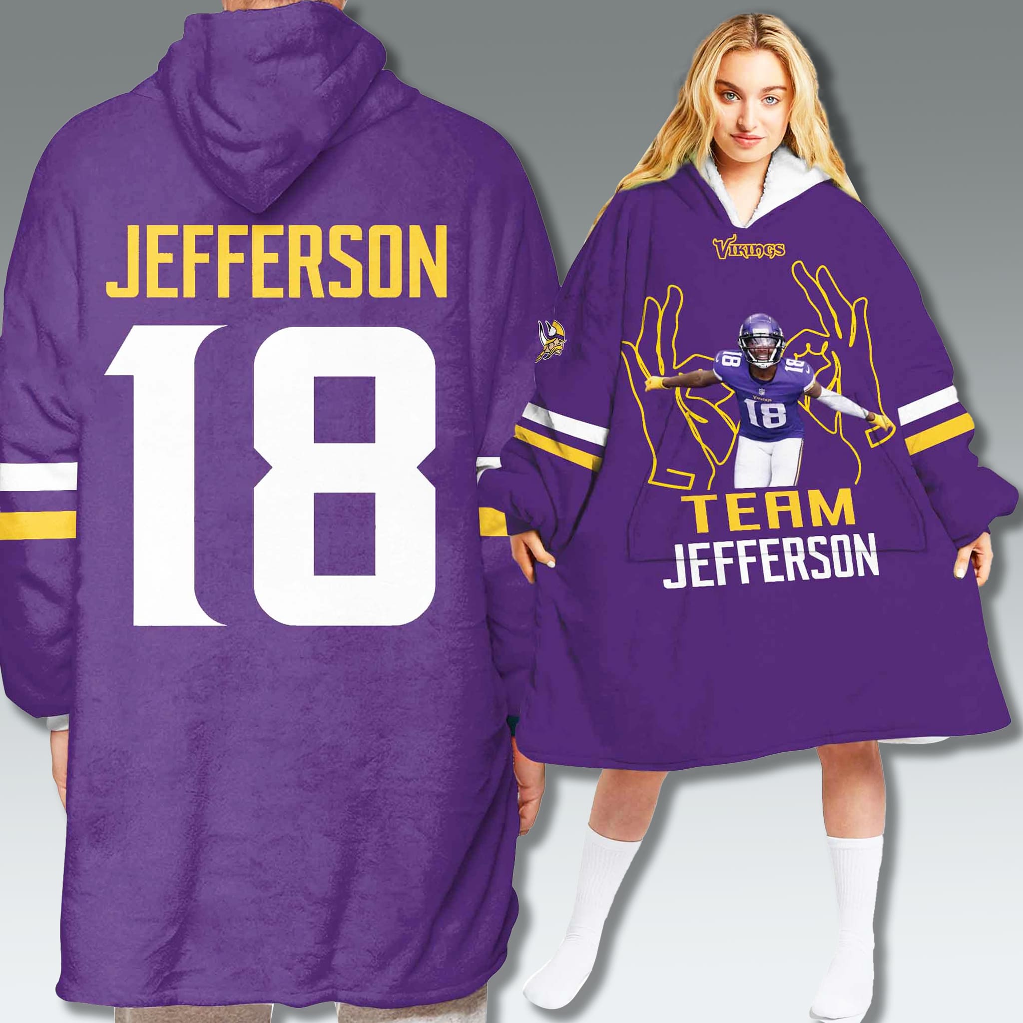 Minnesota Vikings Team Jefferson Blanket Hoodie Minnesota Vikings Team Jefferson Blanket Hoodie