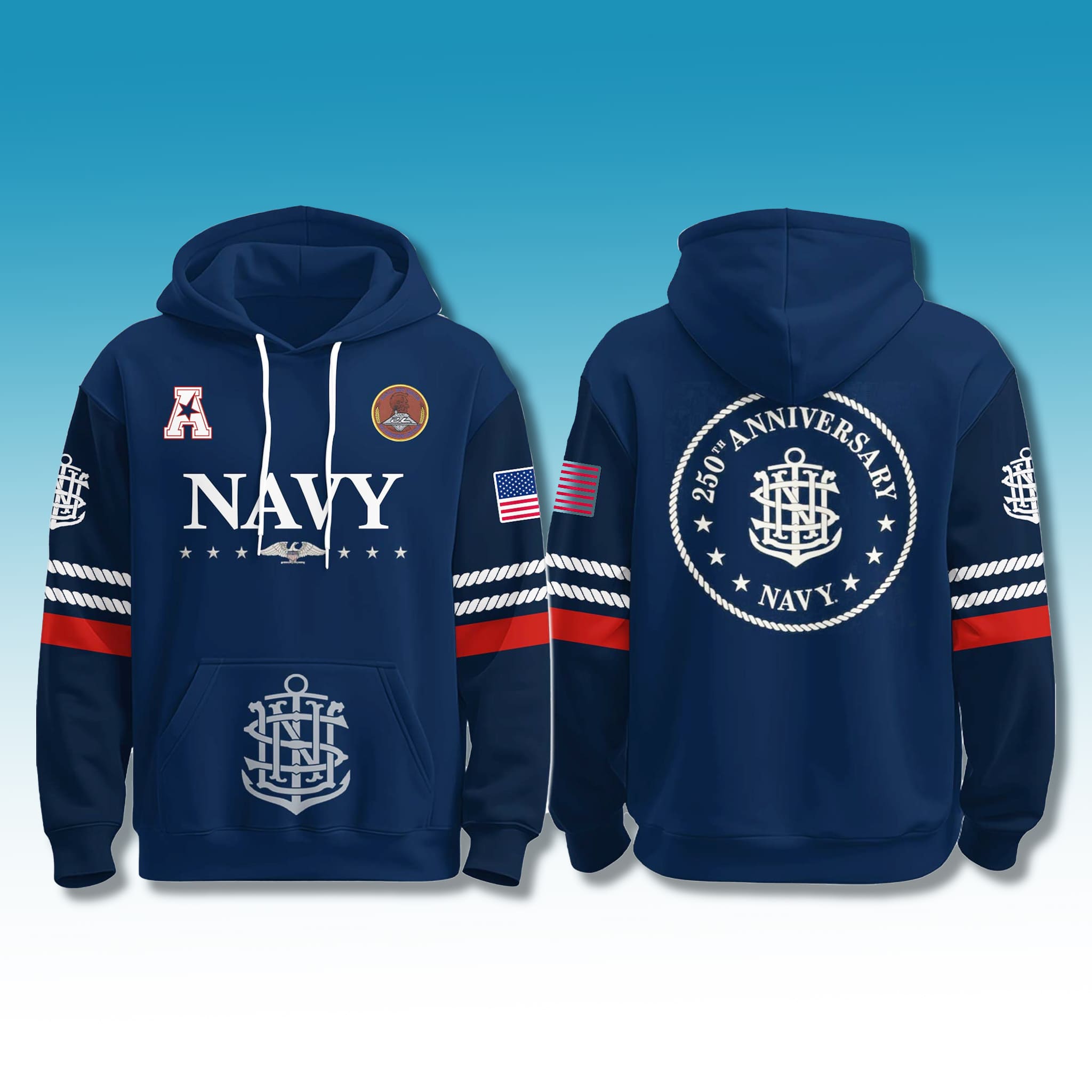 Navy Midshipmen 250th Anniversary US Navy Hoodie 1 Navy Midshipmen 250th Anniversary US Navy Hoodie 2