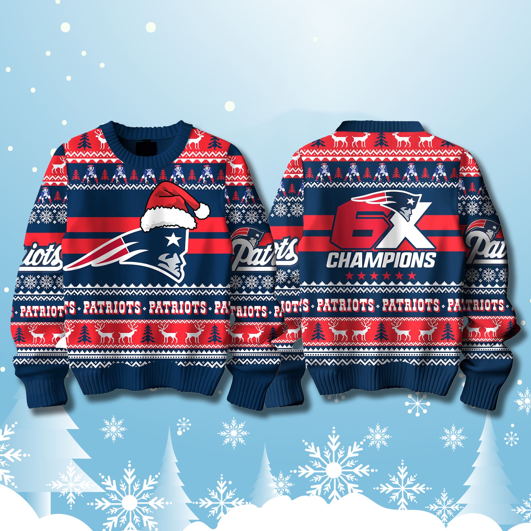 New England Patriots 6x Champions Ugly Christmas Sweater New England Patriots 6x Champions Ugly Christmas Sweater