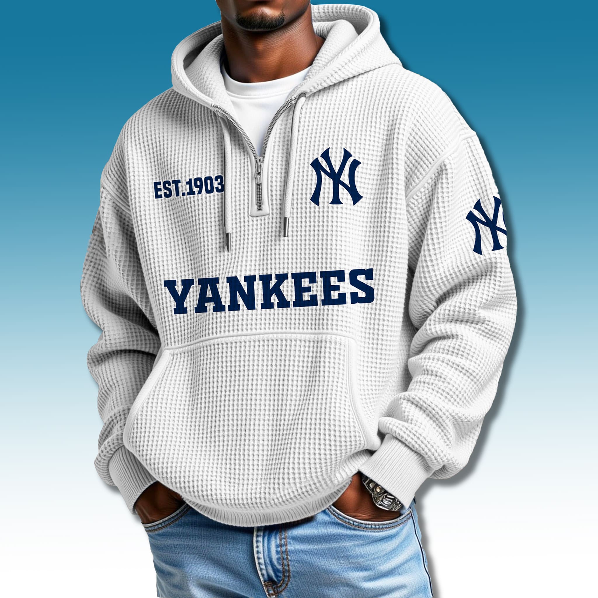New York Yankees 2025 Quarter Zip Waffle Hoodie 3 New York Yankees 2025 Quarter Zip Waffle Hoodie 3