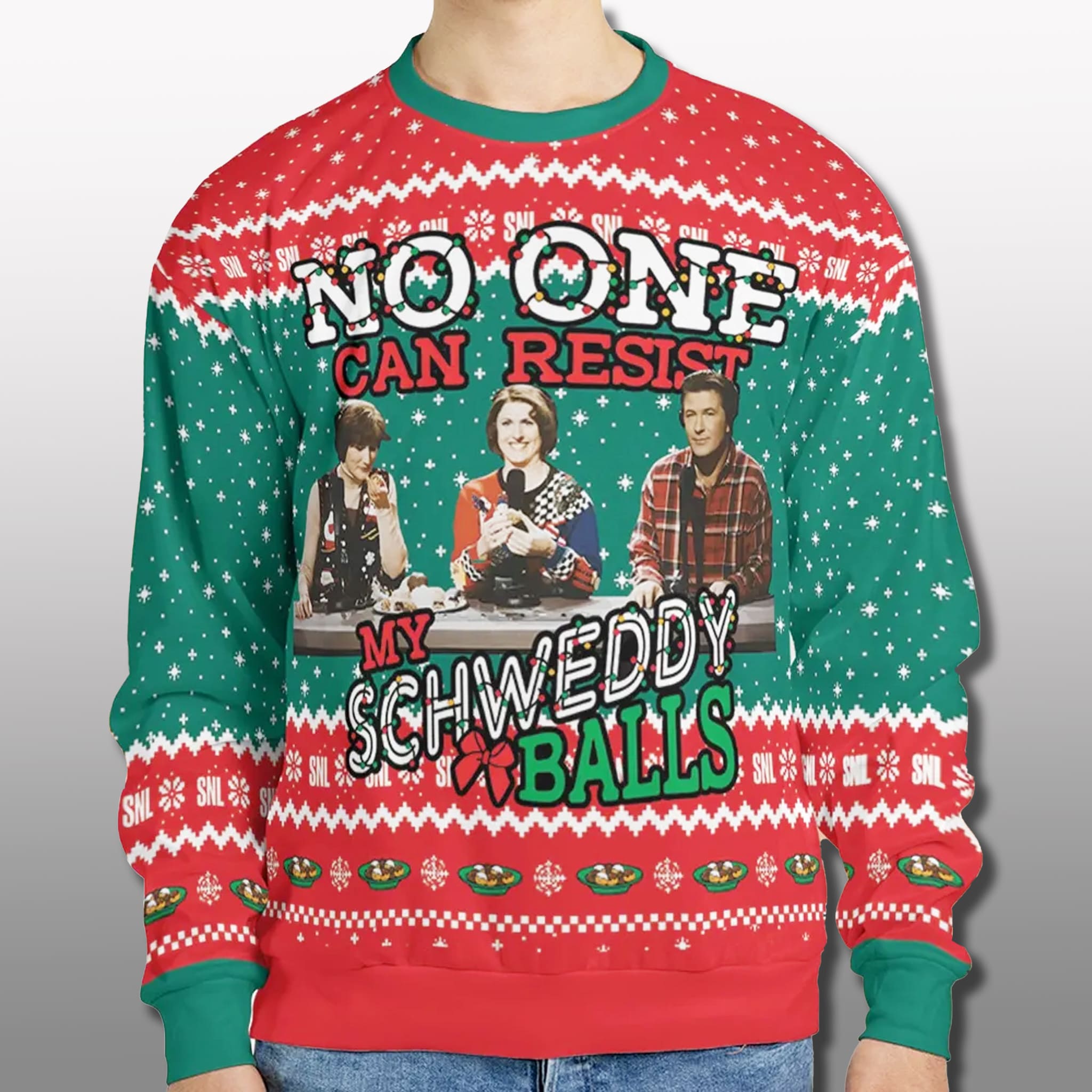 No One Can Resist My Schweddy Balls SNL Ugly Christmas Sweater 1 No One Can Resist My Schweddy Balls SNL Ugly Christmas Sweater 2