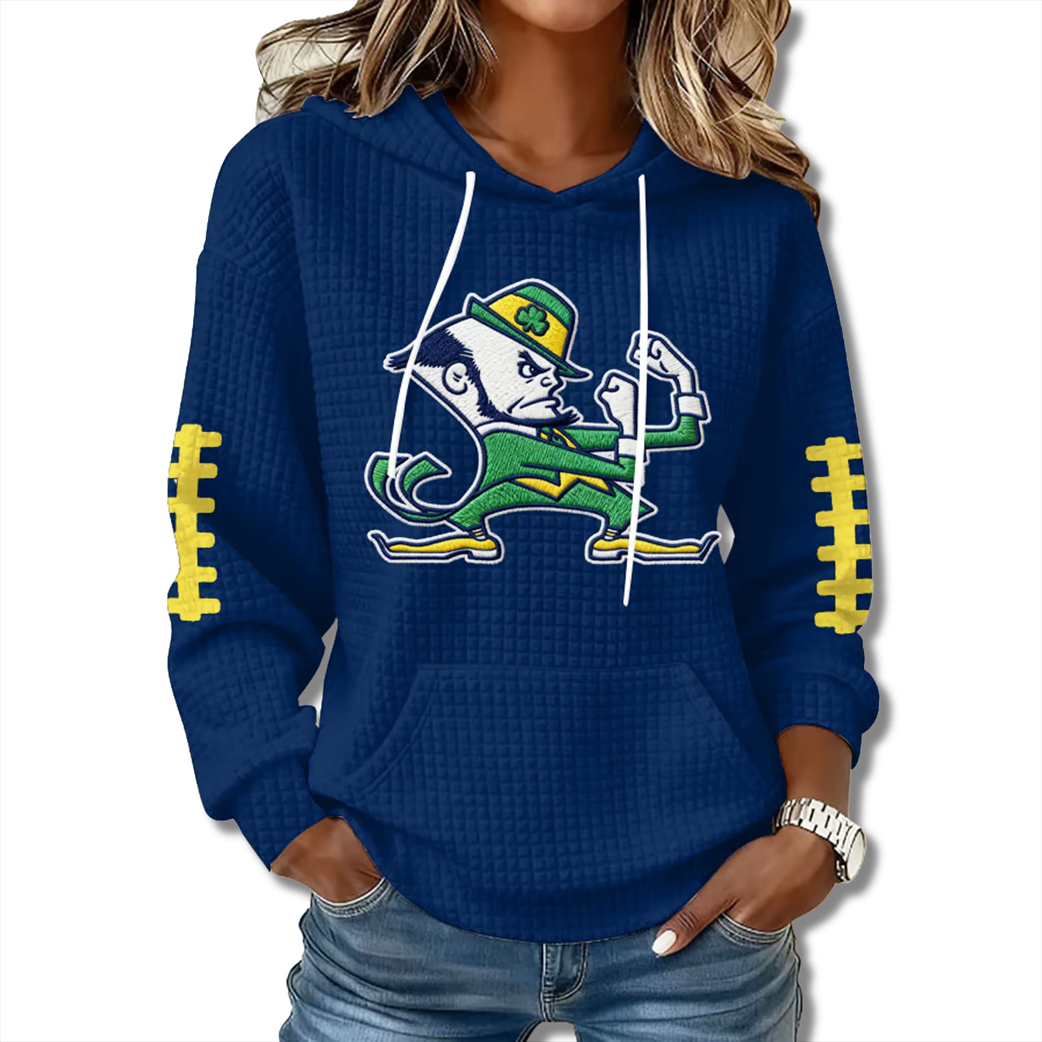 Notre Dame Fighting Irish 2025 Leprechaun Printed Waffle Hoodie 4 Notre Dame Fighting Irish 2025 Leprechaun Printed Waffle Hoodie