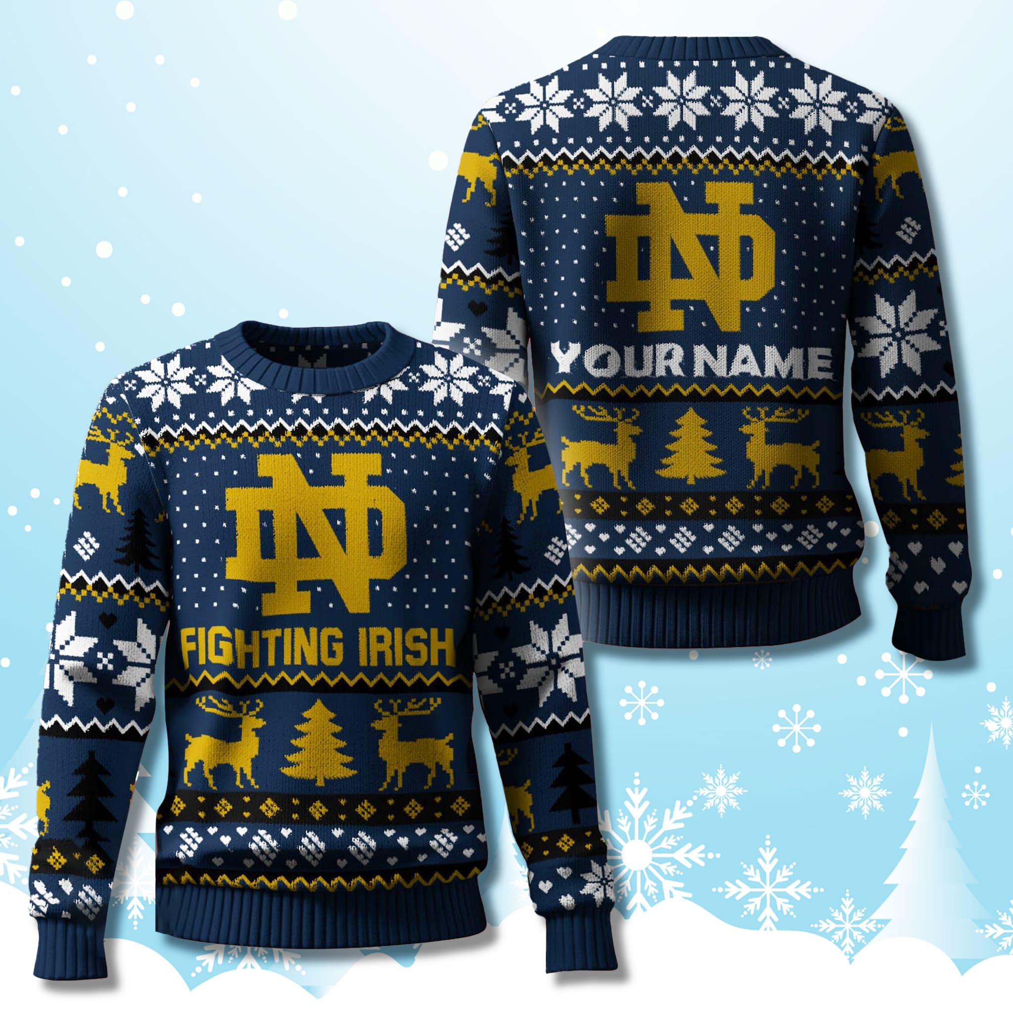 Notre Dame Fighting Irish Christmas Personalized Ugly Sweater 2025 2 Notre Dame Fighting Irish Christmas Personalized Ugly Sweater 2025 2