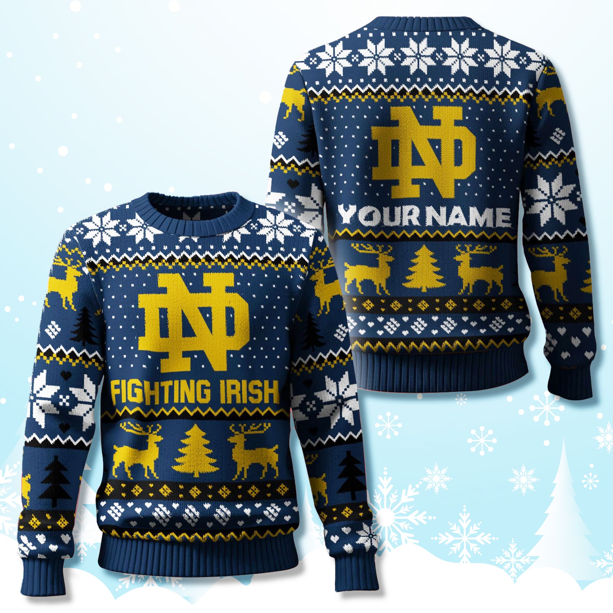 Notre Dame Fighting Irish Custom Ugly Christmas Sweater 2025 3 Notre Dame Fighting Irish Custom Ugly Christmas Sweater 2025