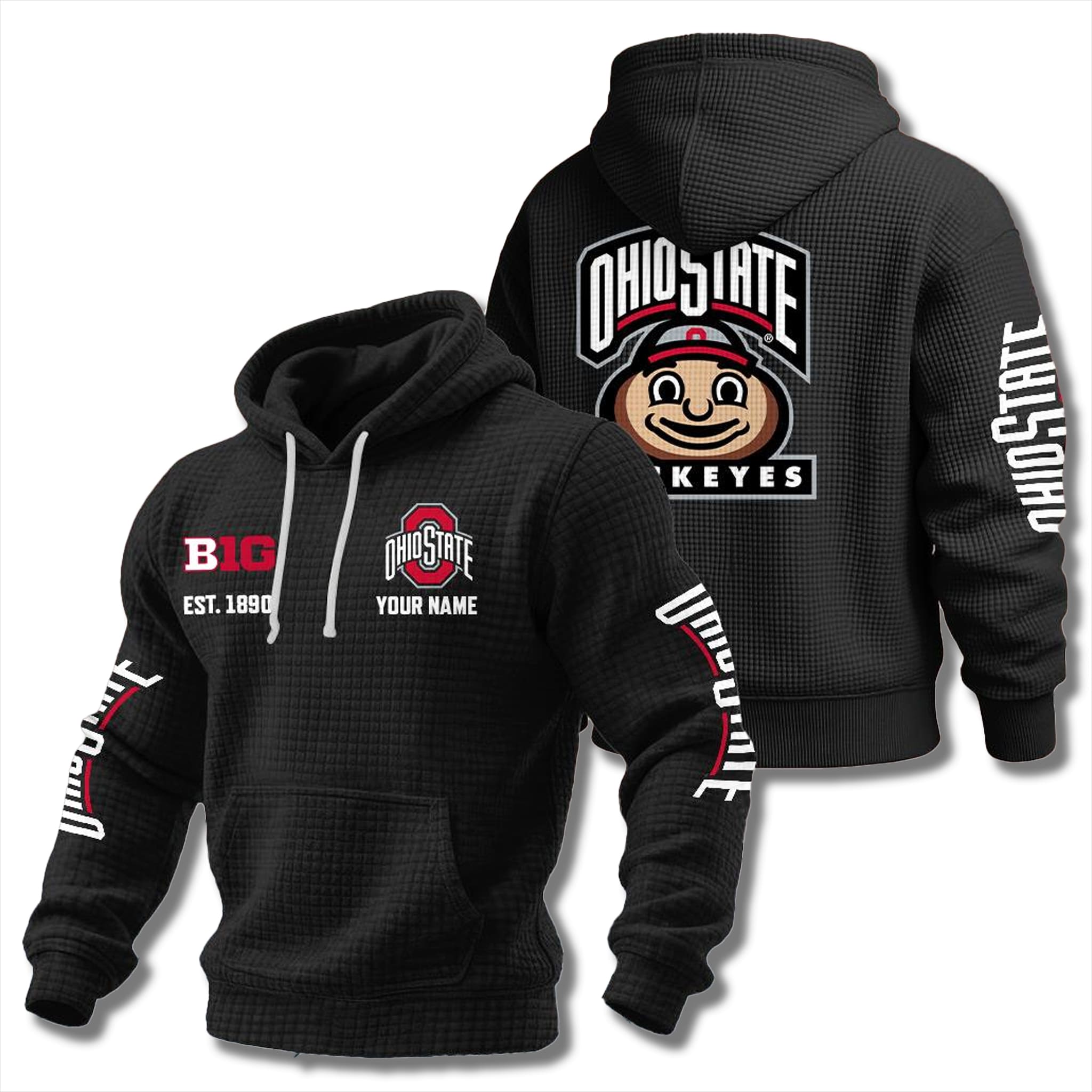 Ohio State Buckeyes EST 1890 Waffle Hoodie 1 Ohio State Buckeyes EST 1890 Waffle Hoodie 2