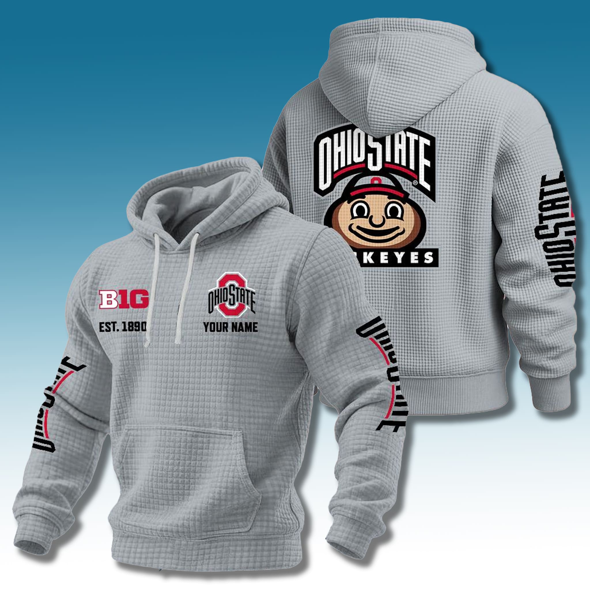 Ohio State Buckeyes EST 1890 Waffle Hoodie 2 Ohio State Buckeyes EST 1890 Waffle Hoodie 3