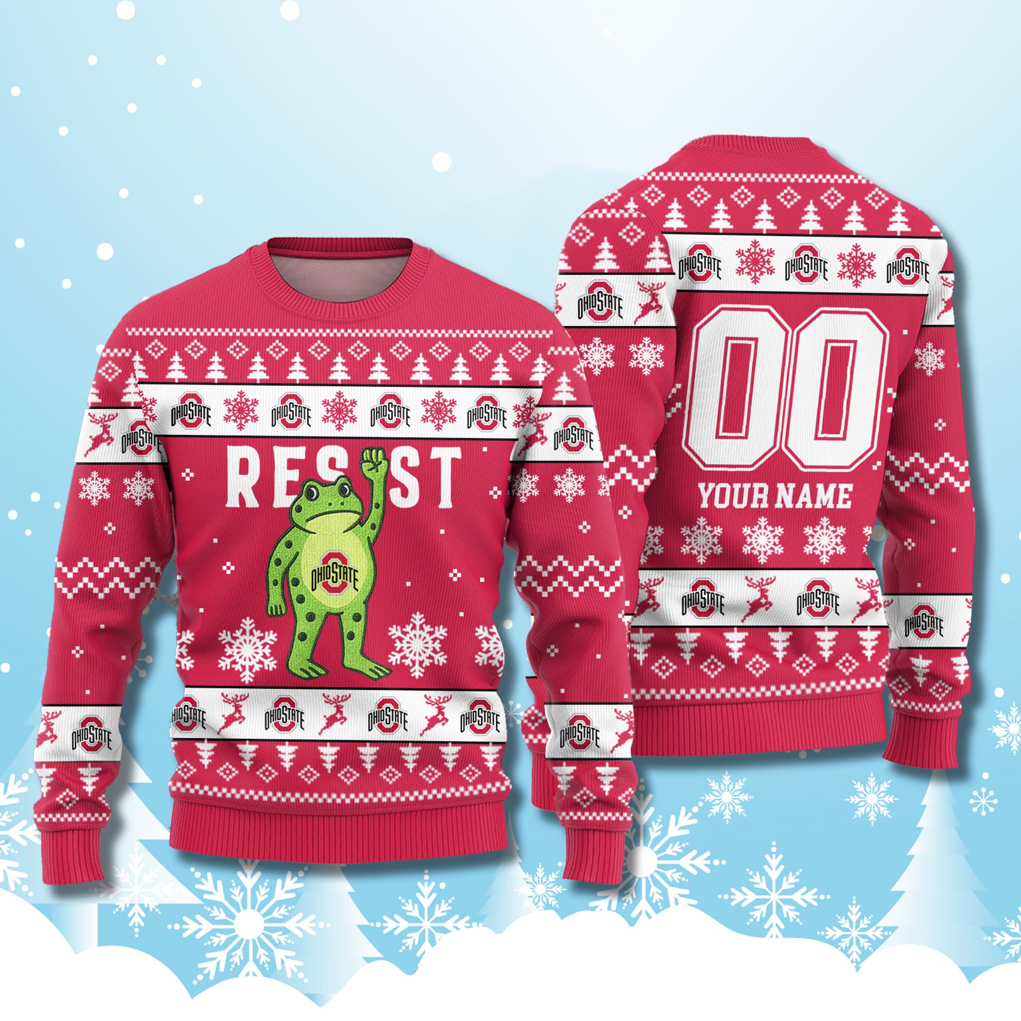Ohio State Buckeyes Resist Frog Ugly Christmas Sweater 1 Ohio State Buckeyes Resist Frog Ugly Christmas Sweater 1