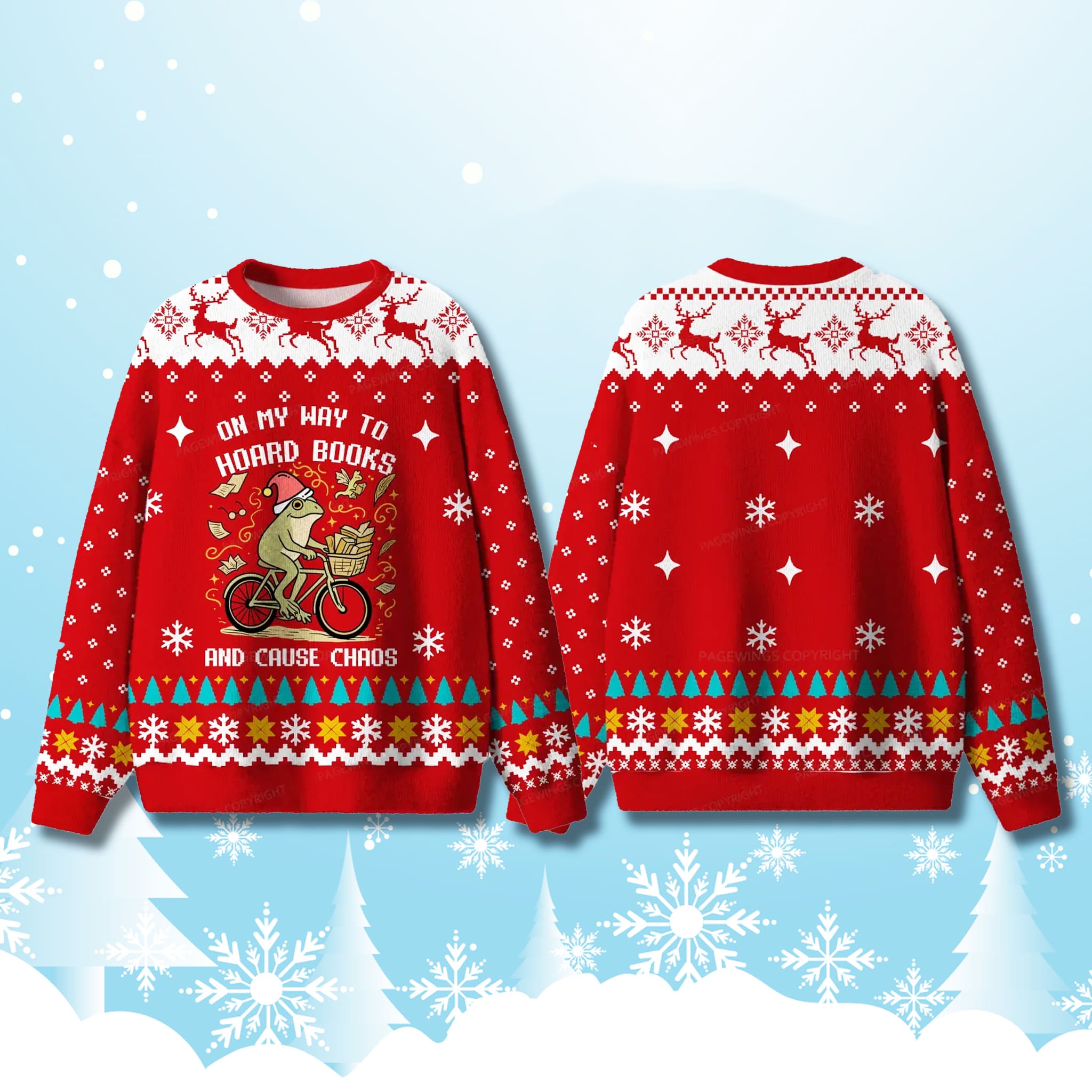 On My Way To Hoard Books And Cause Chaos Frog And Toad Ugly Sweater 3 On My Way To Hoard Books And Cause Chaos Frog And Toad Ugly Sweater