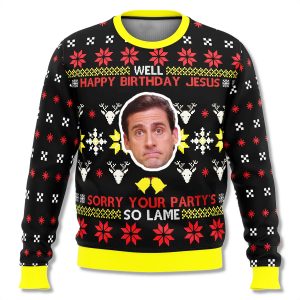 The Office Michael Scott Well Happy Birthday Jesus Ugly Christmas Sweater 2