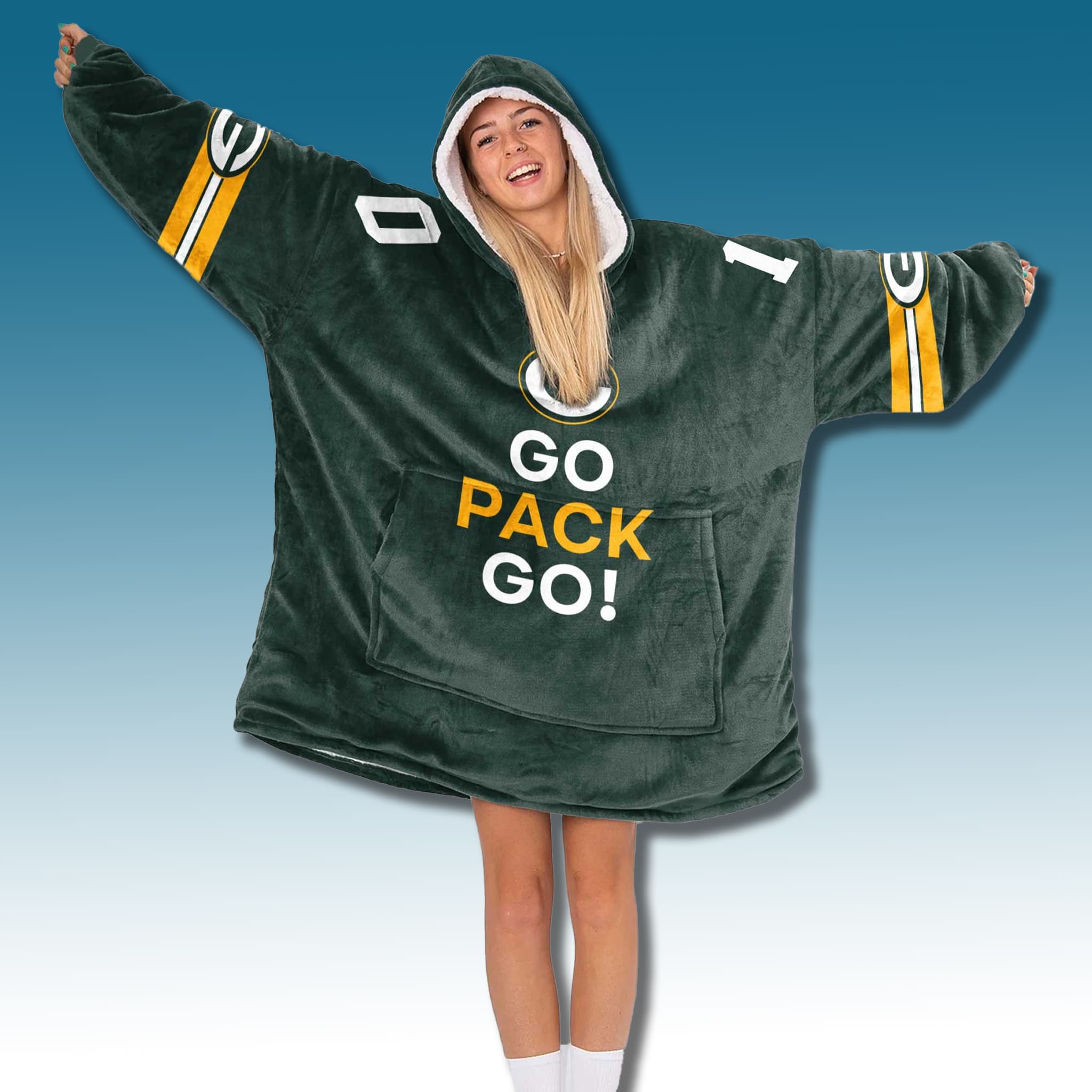 Packers Go Pack Go Unisex Blanket Hoodie 3 Packers Go Pack Go Unisex Blanket Hoodie 4