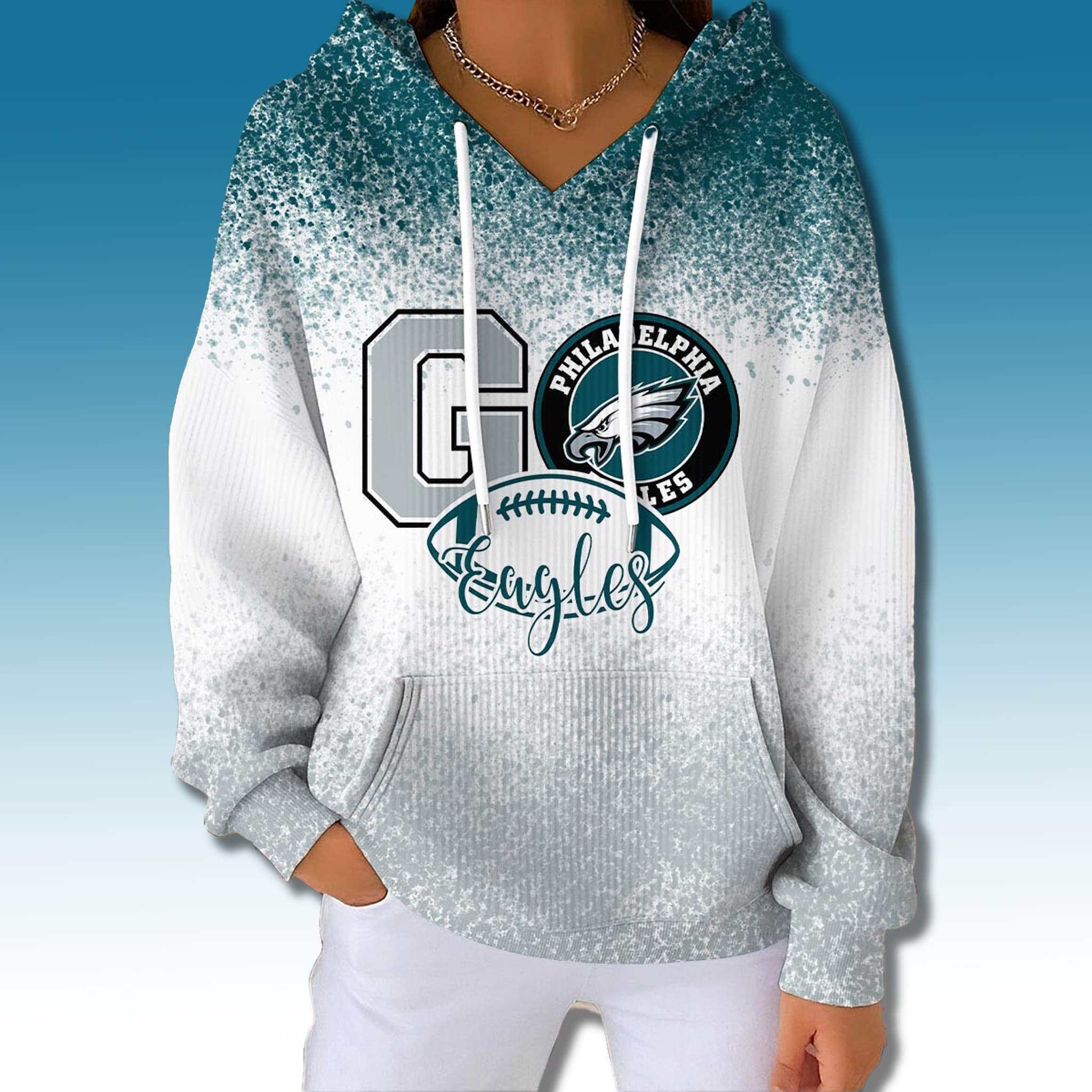 Philadelphia Eagles 2025 Christmas Gradient Waffle Hoodie Philadelphia Eagles 2025 Christmas Gradient Waffle Hoodie