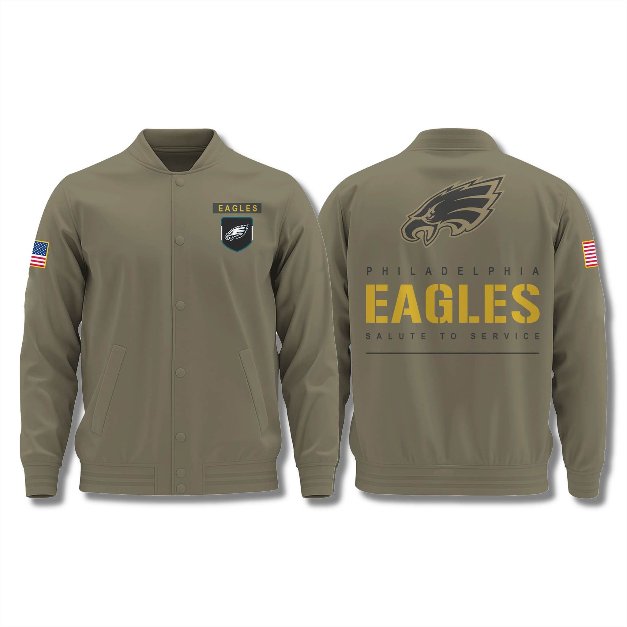 Philadelphia Eagles 2025 Salute to Service Varsity Jacket 1 Philadelphia Eagles 2025 Salute to Service Varsity Jacket 1