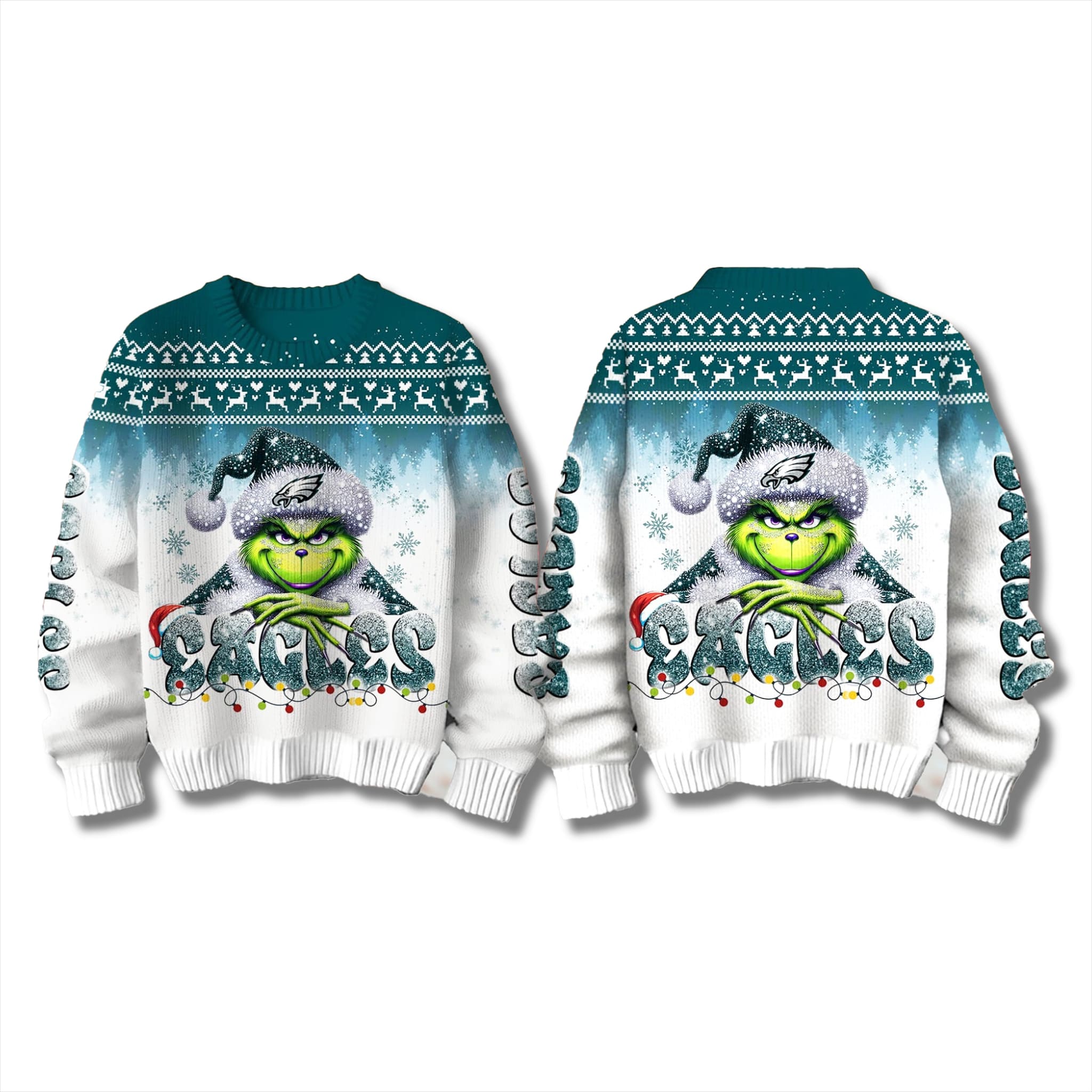 Eagles Snow Grnch 2025 Ugly Christmas Sweater 2 Philadelphia Eagles Snow Grinch 2025 Ugly Christmas Sweater 3
